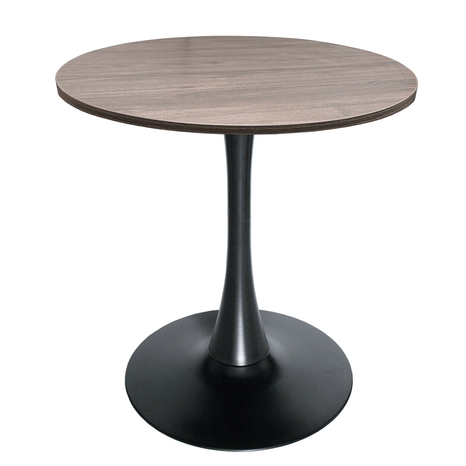 Bristol Round Dining Table with MDF/Sintered Stone/Glass Tabletop in Black Steel Base MDF 27 Inches Dark Walnut Dining Table Leisuremod