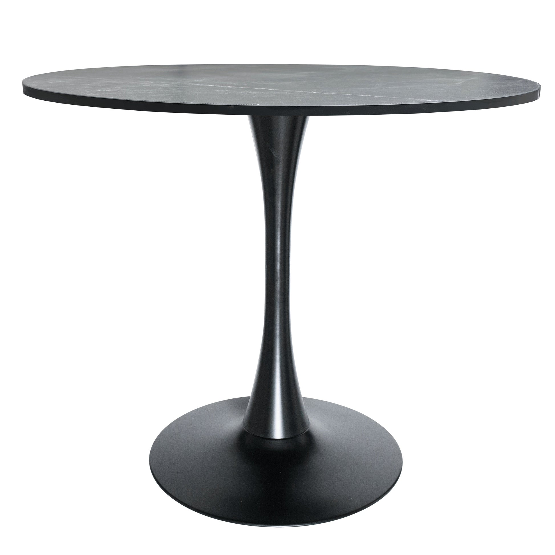 Bristol Round Dining Table with MDF/Sintered Stone/Glass Tabletop in Black Steel Base MDF 36 Inches Black Dining Table Leisuremod