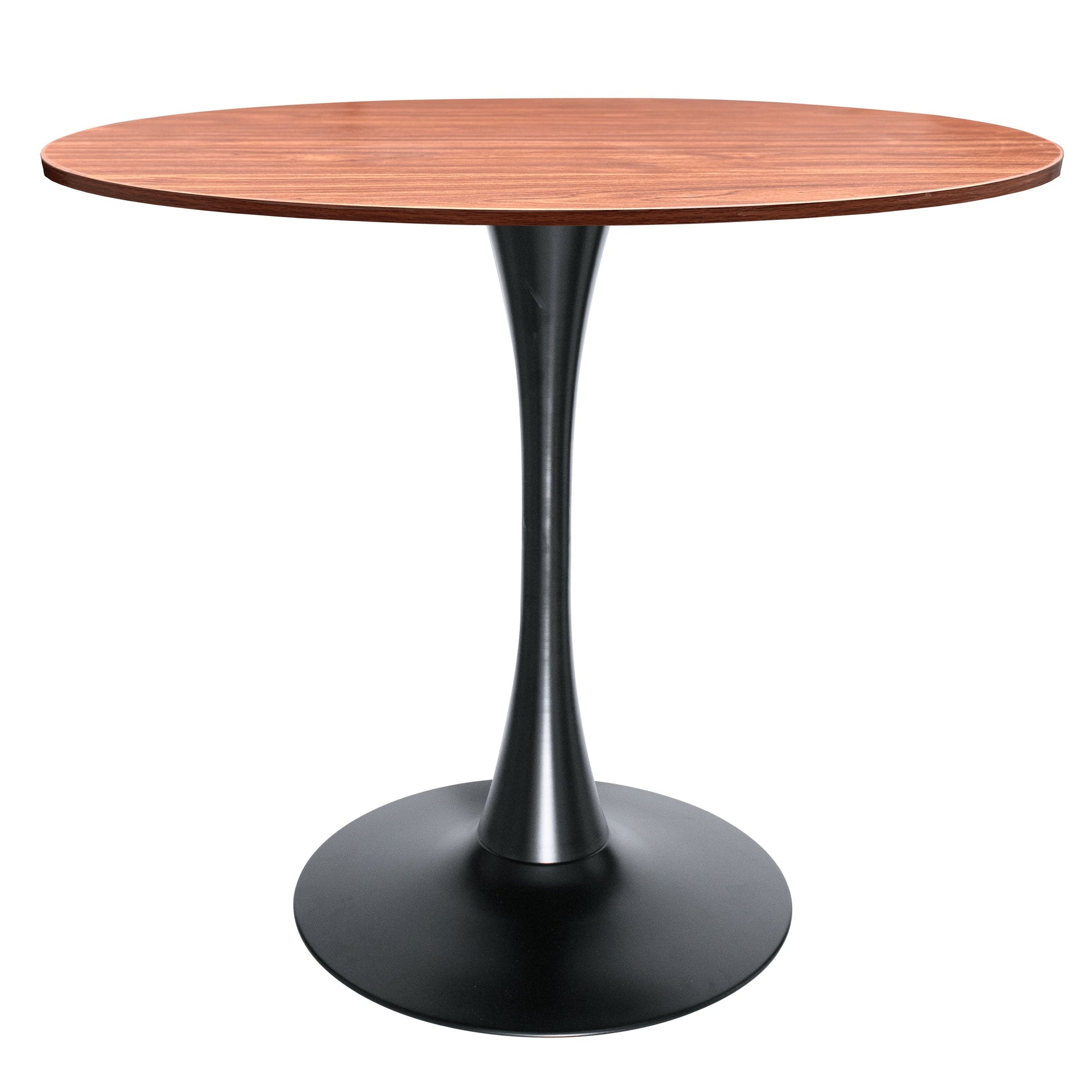 Bristol Round Dining Table with MDF/Sintered Stone/Glass Tabletop in Black Steel Base MDF 36 Inches Cognac Brown Dining Table Leisuremod
