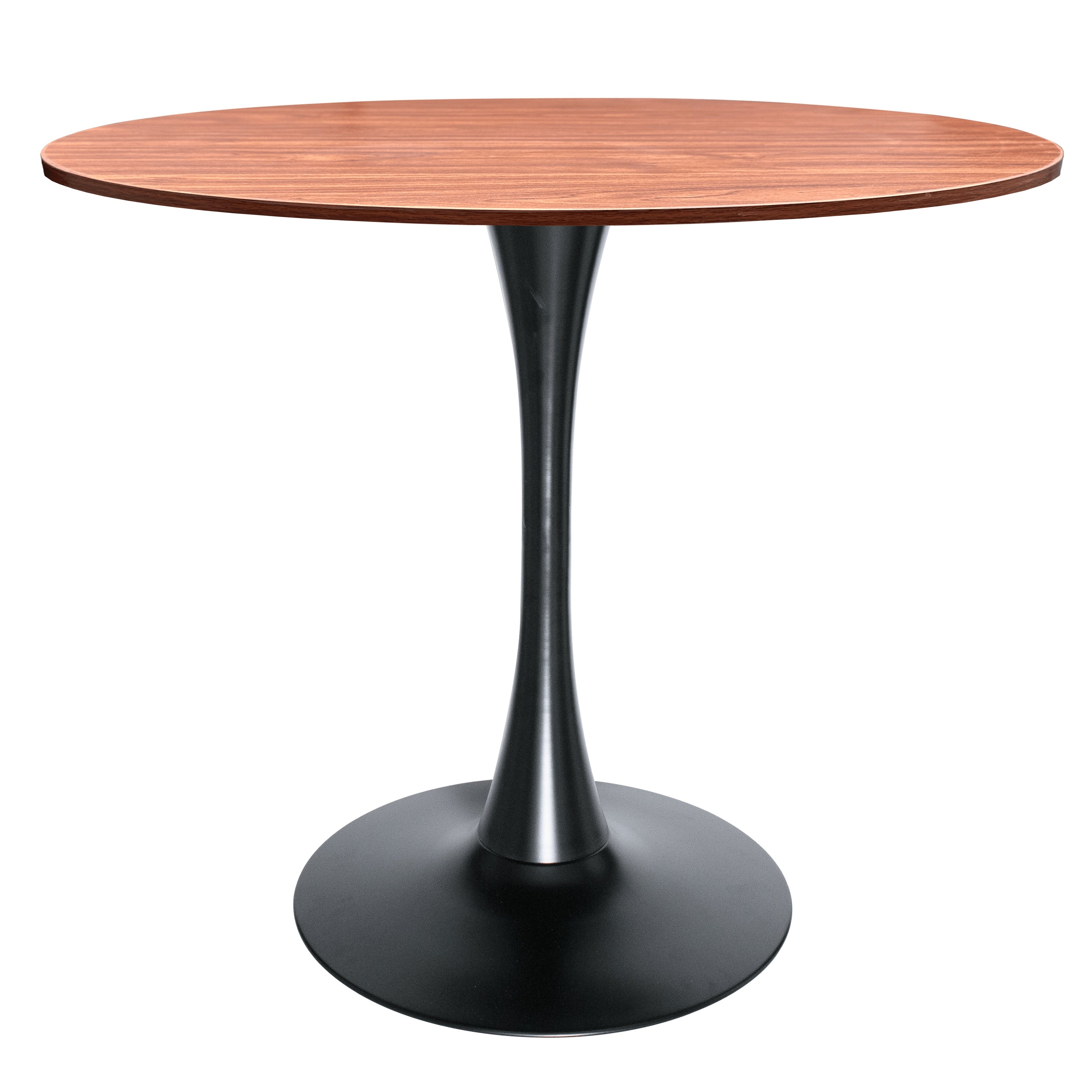 Bristol Round Dining Table with MDF/Sintered Stone/Glass Tabletop in Black Steel Base MDF 36 Inches Cognac Brown Dining Table Leisuremod
