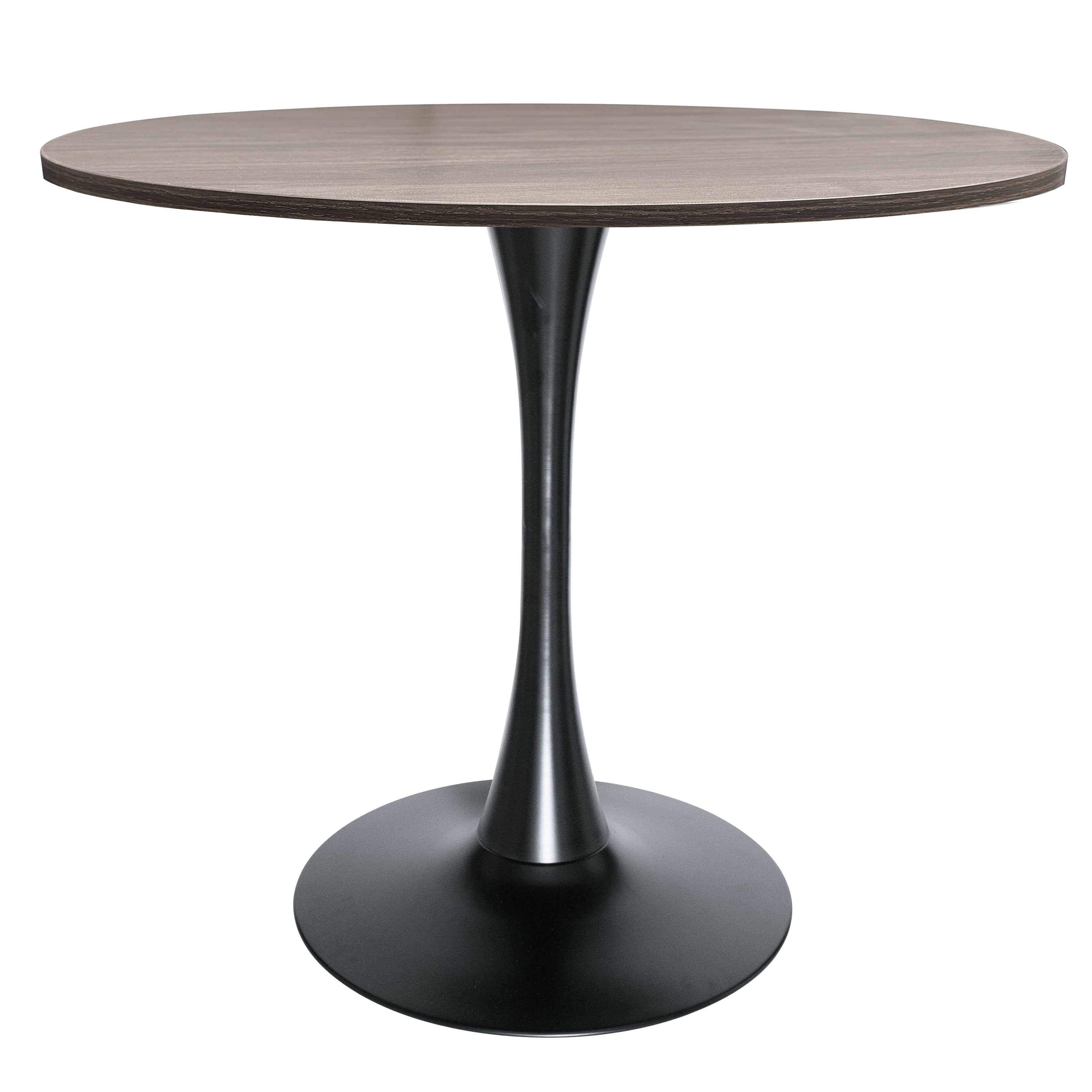 Bristol Round Dining Table with MDF/Sintered Stone/Glass Tabletop in Black Steel Base MDF 36 Inches Dark Walnut Dining Table Leisuremod