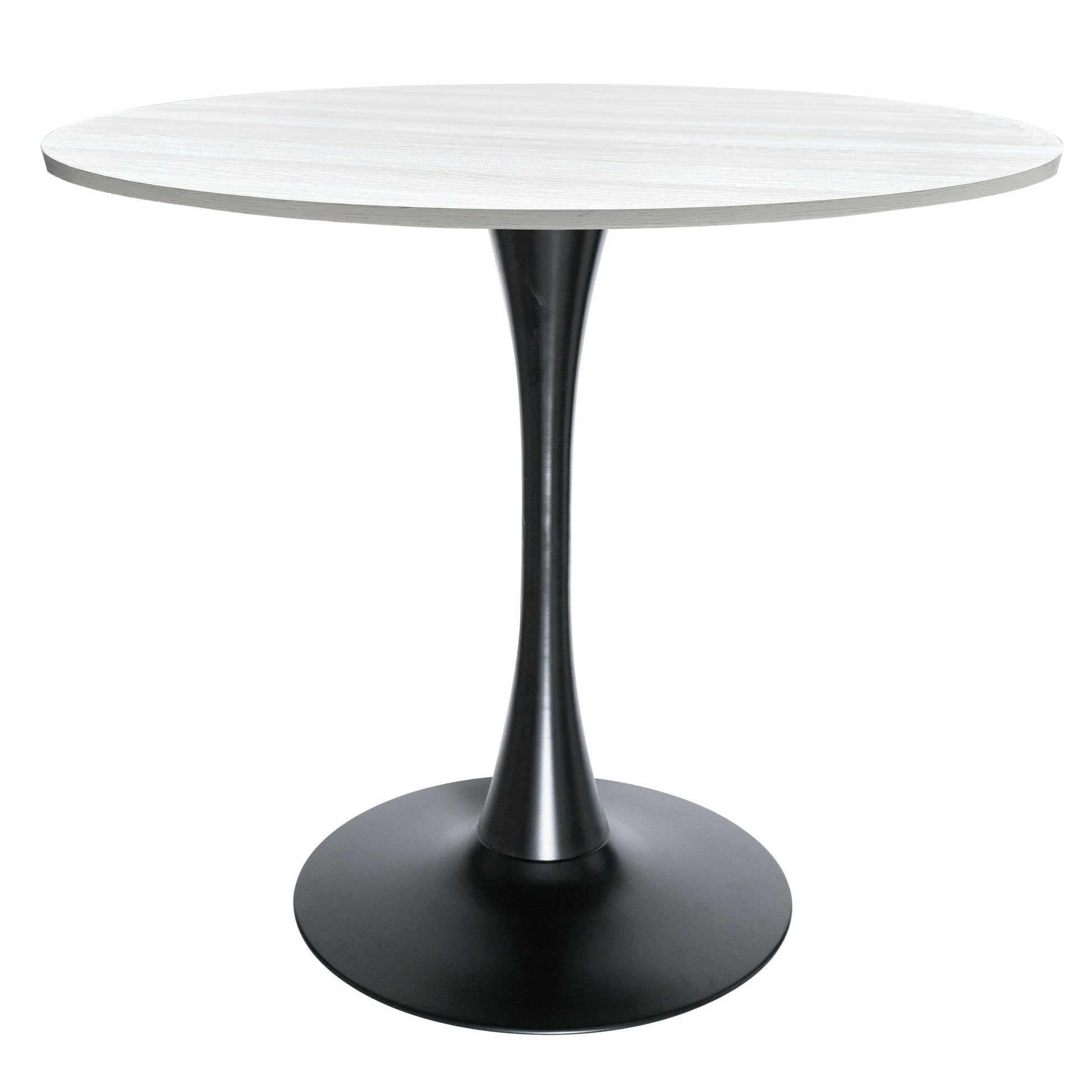 Bristol Round Dining Table with MDF/Sintered Stone/Glass Tabletop in Black Steel Base MDF 36 Inches Light Natural Dining Table Leisuremod