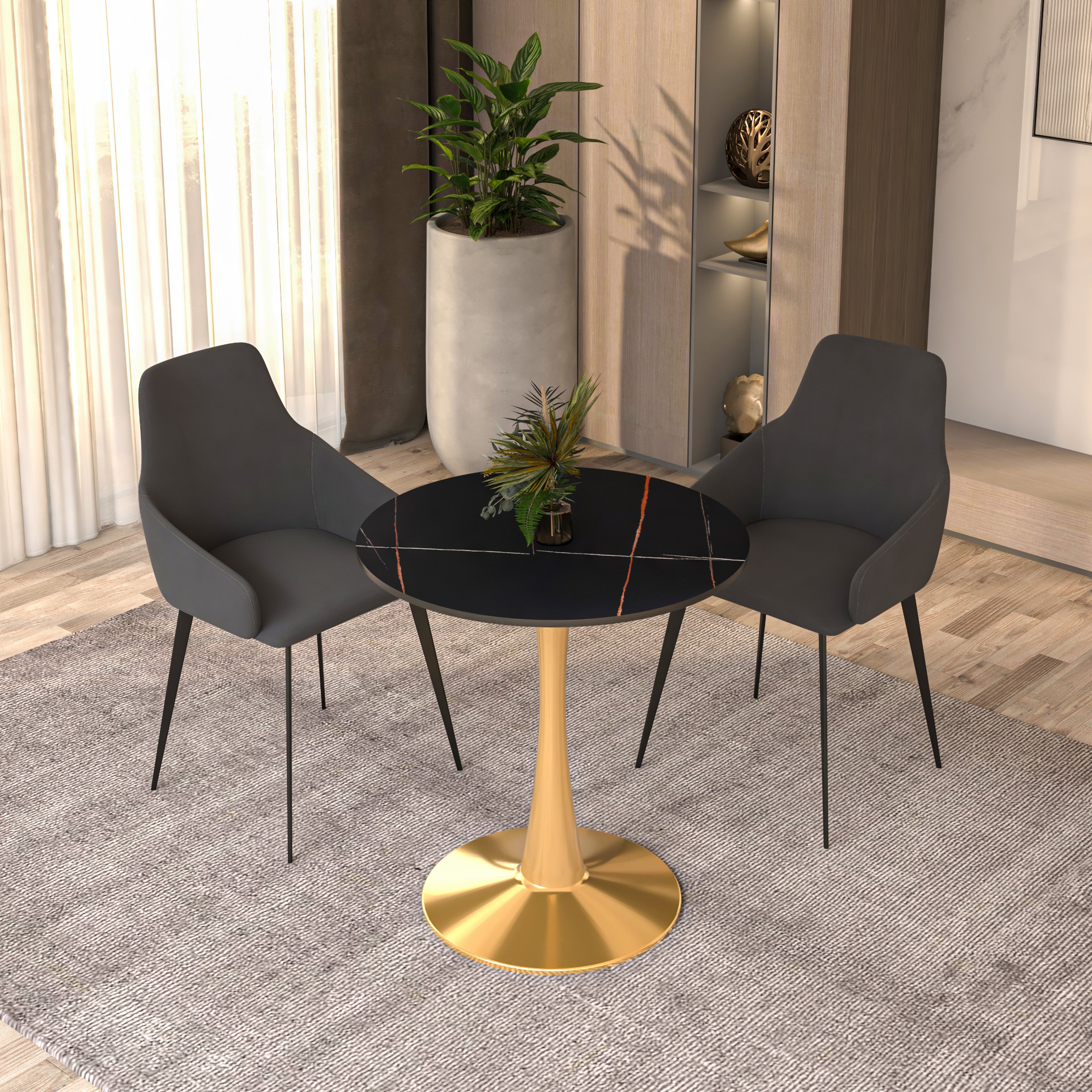 Bristol Round Dining Table with MDF/Sintered Stone Tabletop in Gold Steel