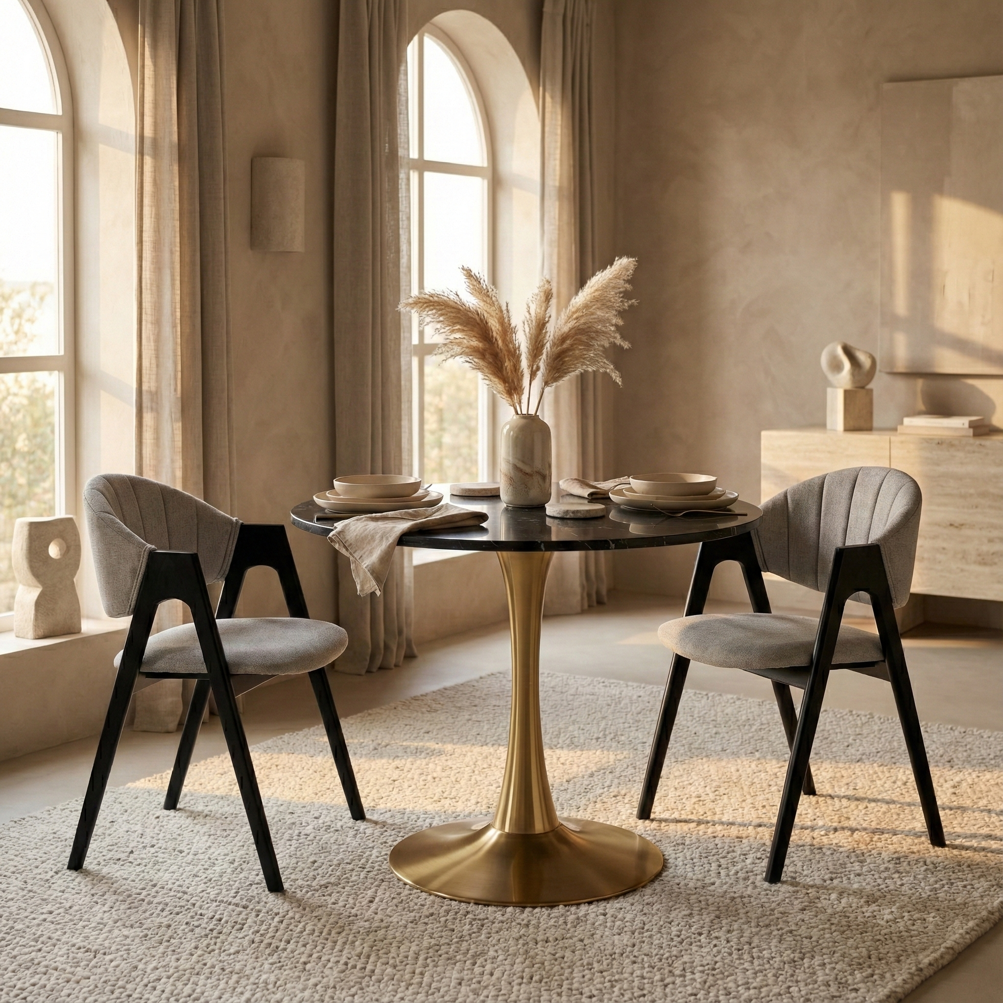 Bristol Round Dining Table with MDF/Sintered Stone/Glass Tabletop in Gold Steel