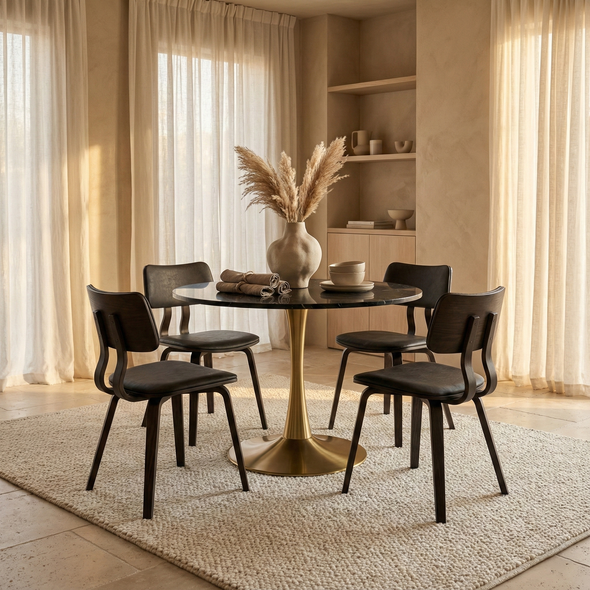 Bristol Round Dining Table with MDF/Sintered Stone/Glass Tabletop in Gold Steel