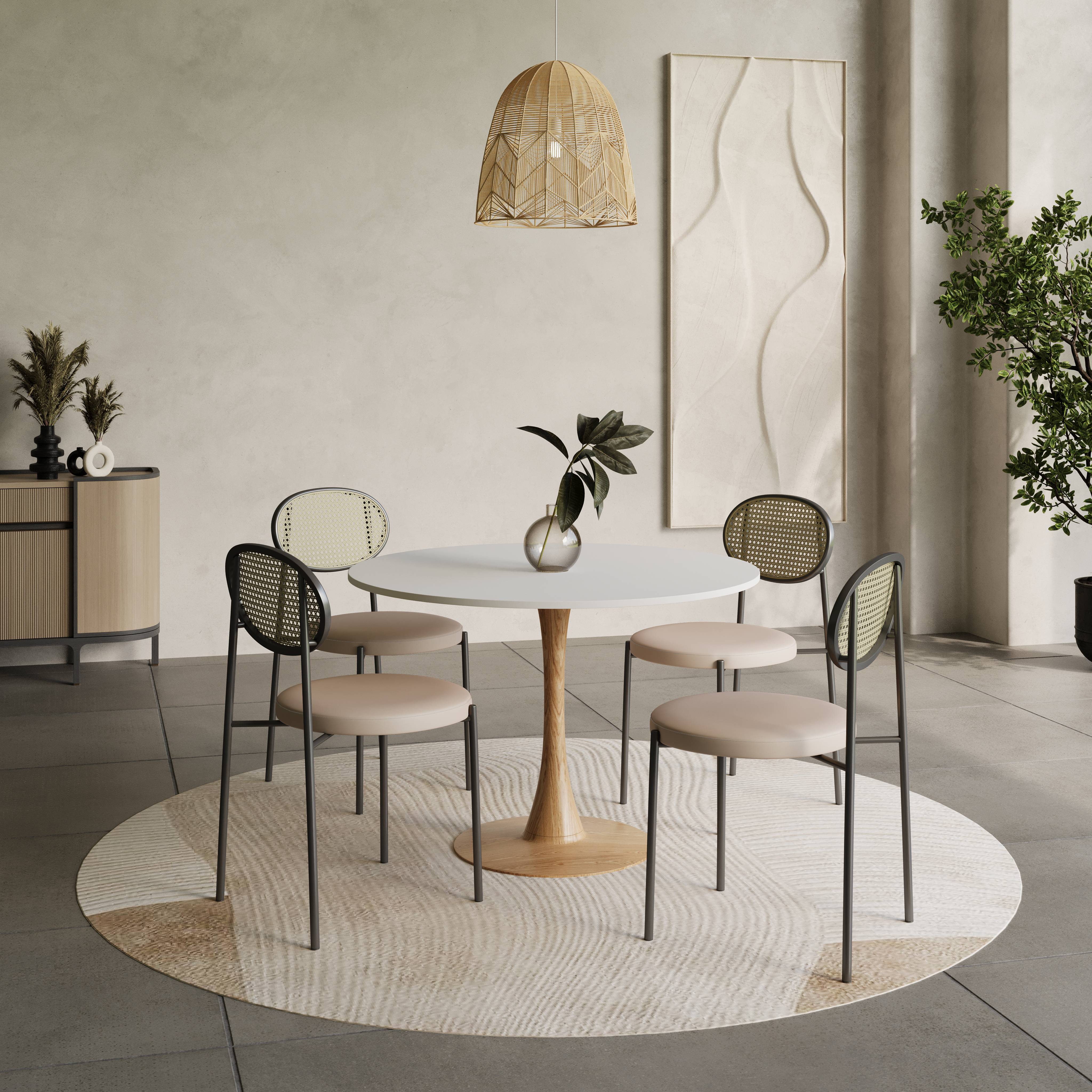 Bristol 27"/31"/35"/40" Round Dining Table Wood Transfer Cherry/Natural/Walnut Base with Sintered Stone Table Top