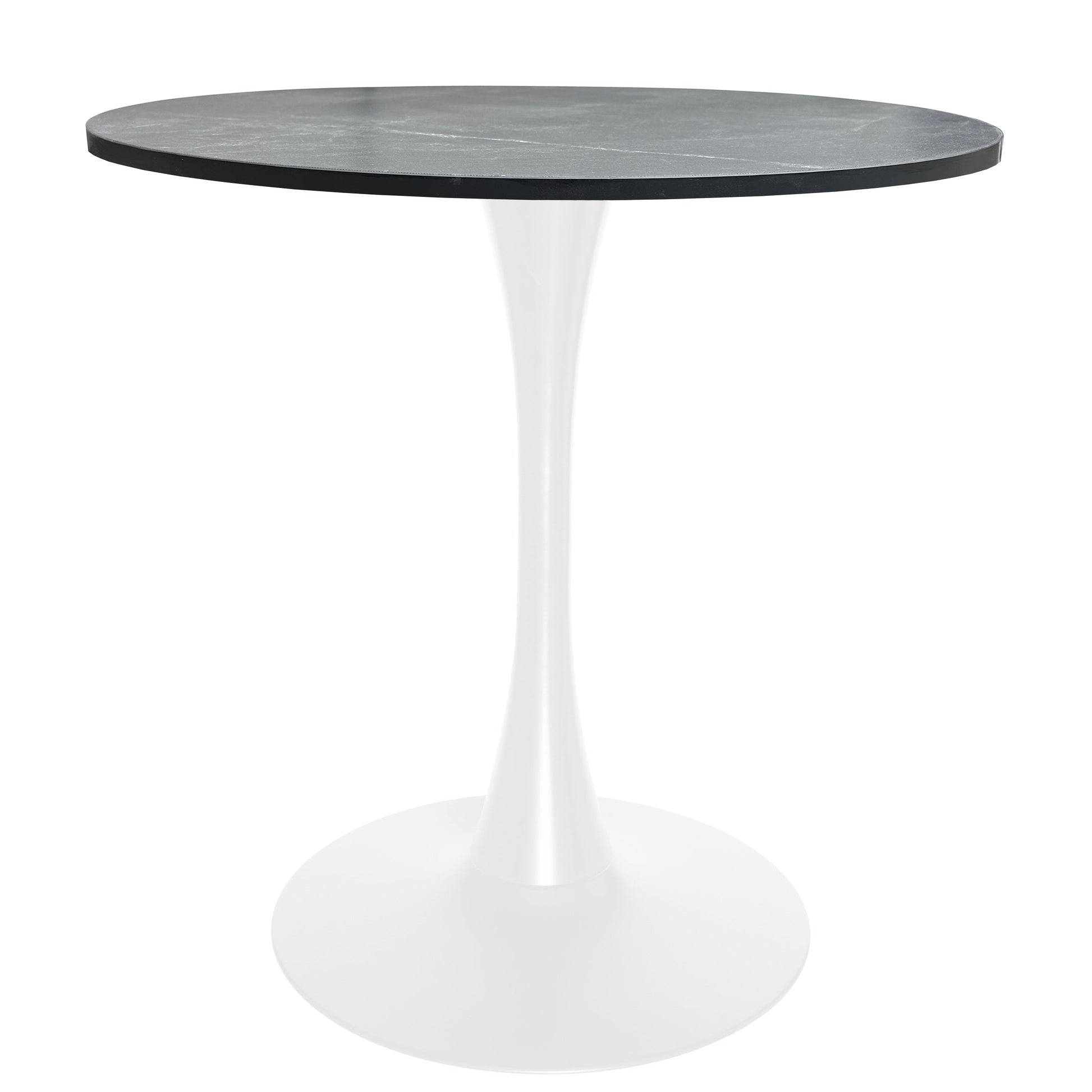Bristol Round Dining Table with MDF/Sintered Stone/Glass Wood Tabletop in White Steel MDF 27 Inches Marbled Black Dining Table Leisuremod
