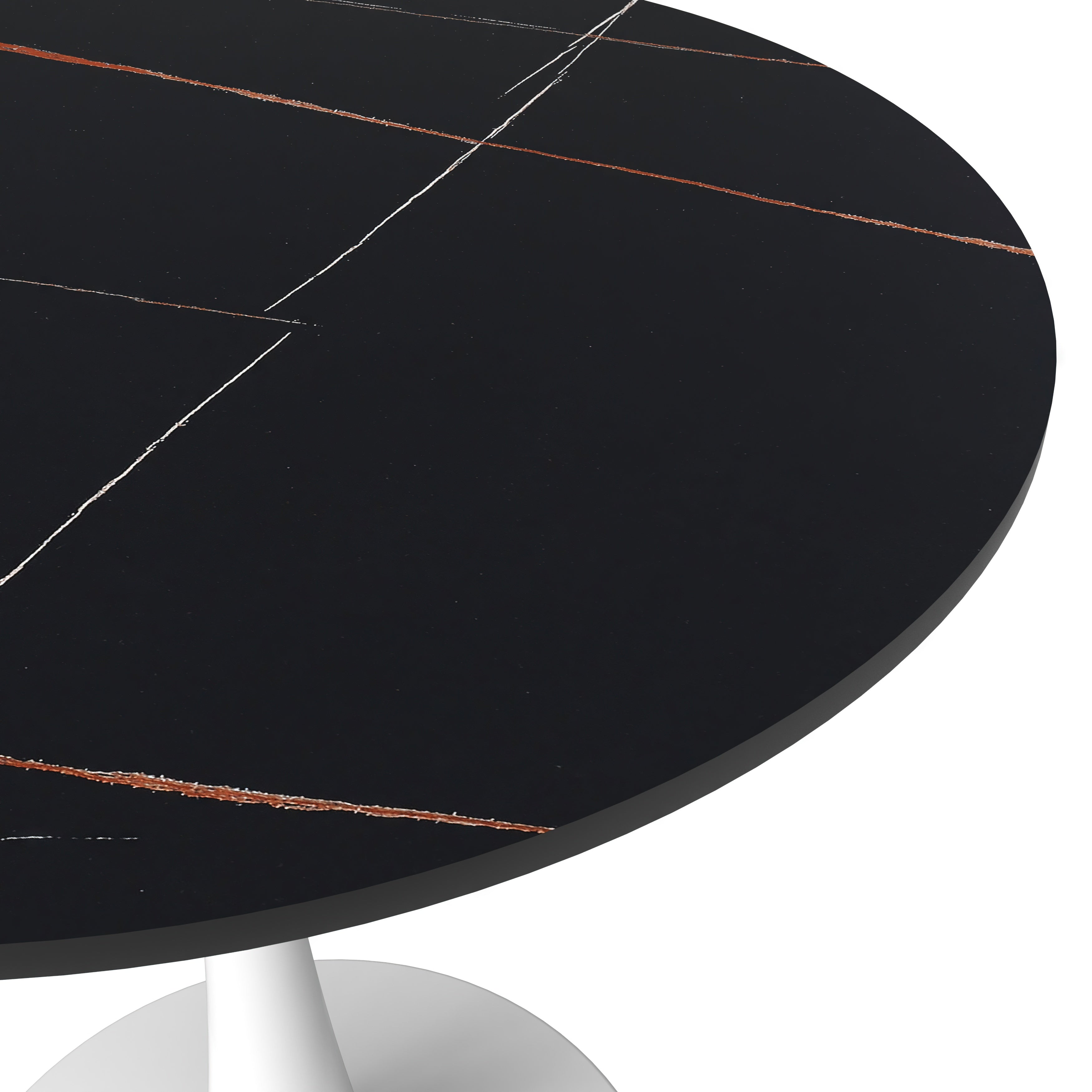 Bristol Round Dining Table with MDF/Sintered Stone/Glass Wood Tabletop in White Steel