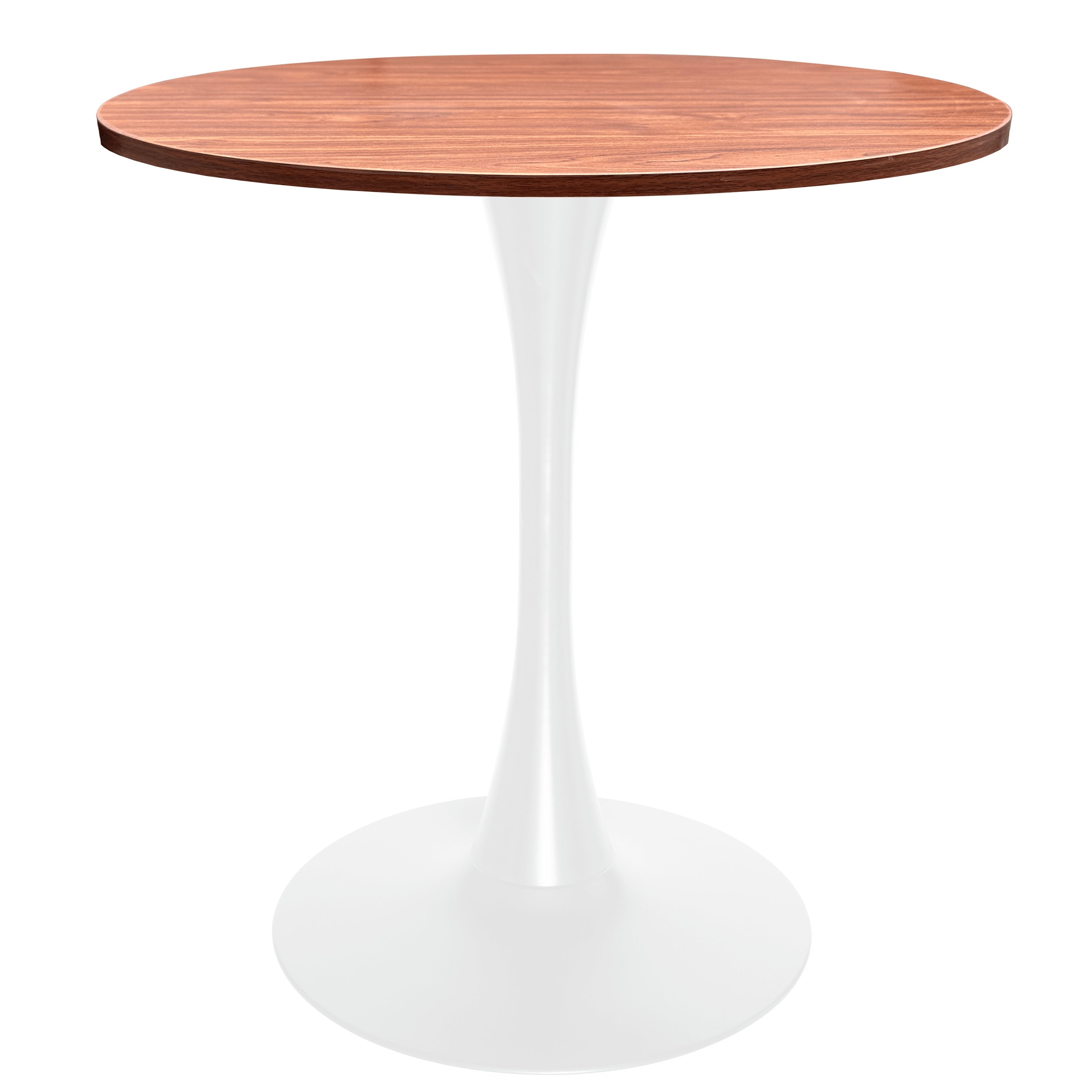 Bristol Round Dining Table with MDF/Sintered Stone/Glass Wood Tabletop in White Steel MDF 27 Inches Cognac Brown Dining Table Leisuremod