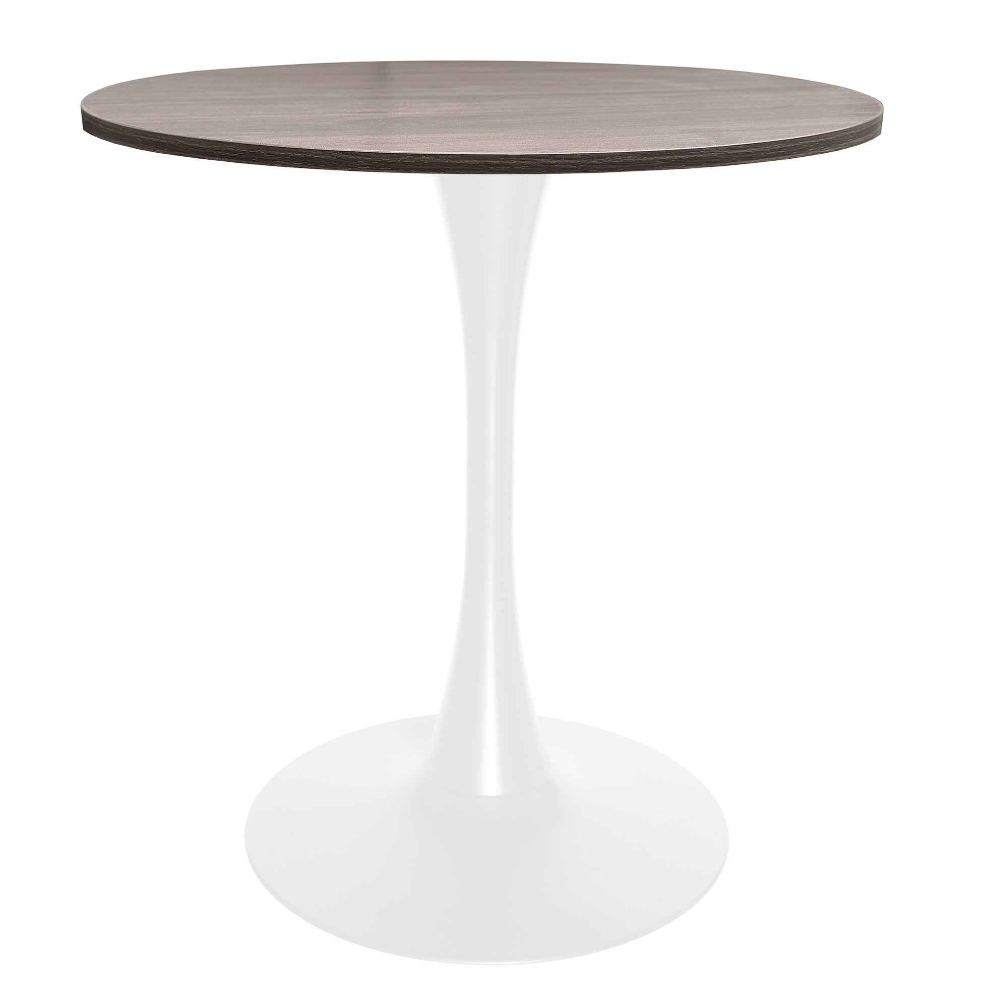 Bristol Round Dining Table with MDF/Sintered Stone/Glass Wood Tabletop in White Steel MDF 27 Inches Dark Walnut Dining Table Leisuremod