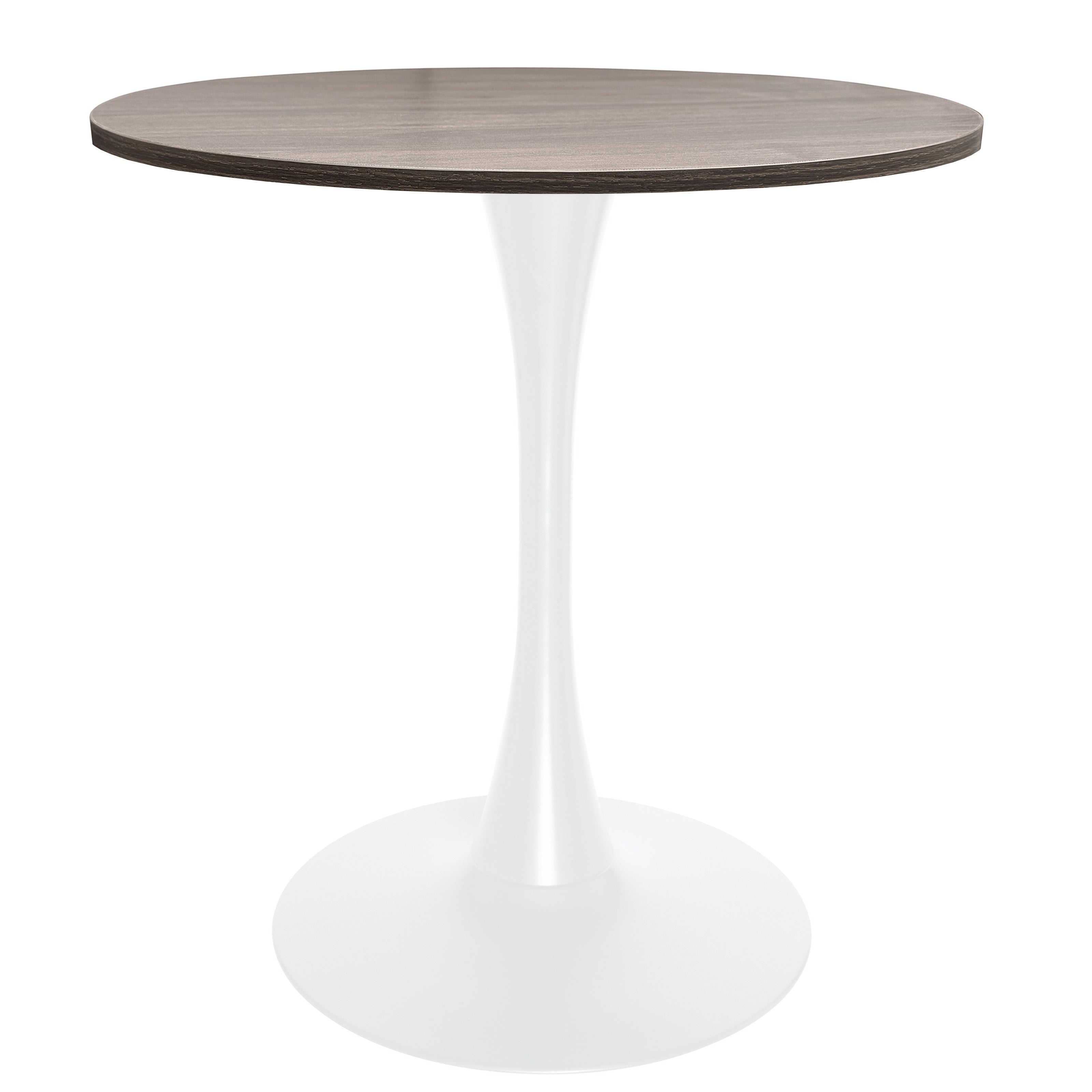 Bristol Round Dining Table with MDF/Sintered Stone/Glass Wood Tabletop in White Steel MDF 27 Inches Dark Walnut Dining Table Leisuremod