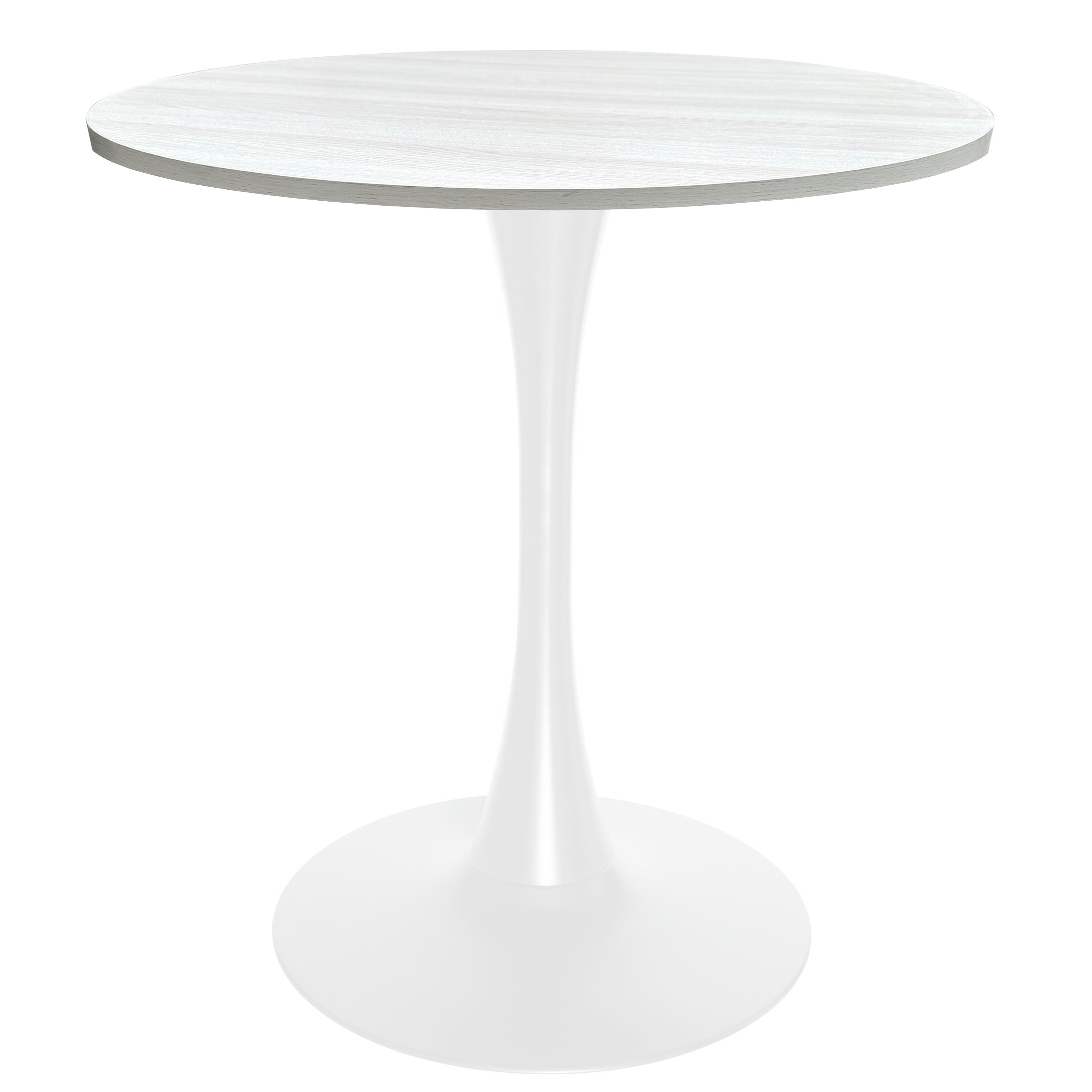 Bristol Round Dining Table with MDF/Sintered Stone/Glass Wood Tabletop in White Steel MDF 27 Inches Light Natural Dining Table Leisuremod
