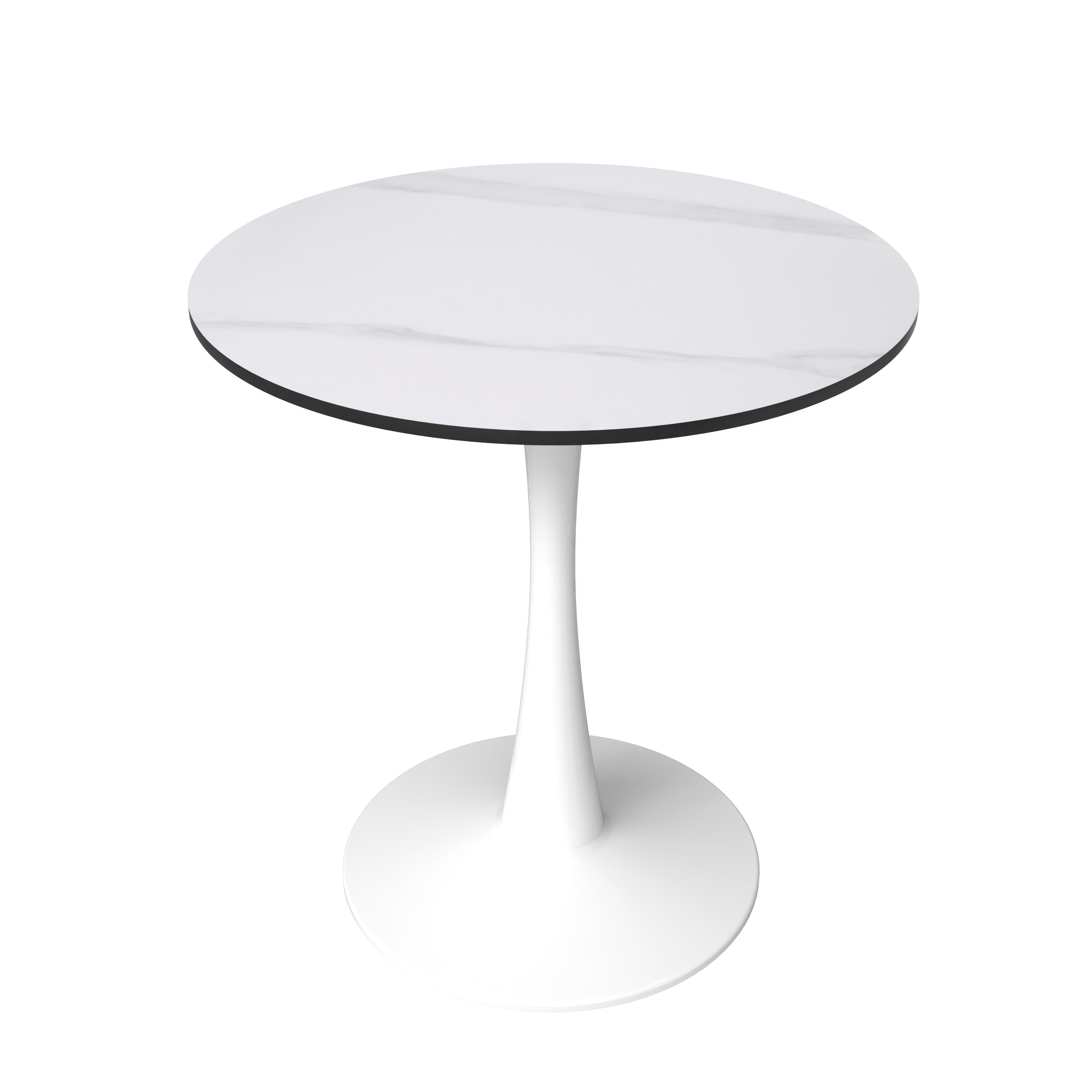 Bristol Round Dining Table with MDF/Sintered Stone/Glass Wood Tabletop in White Steel