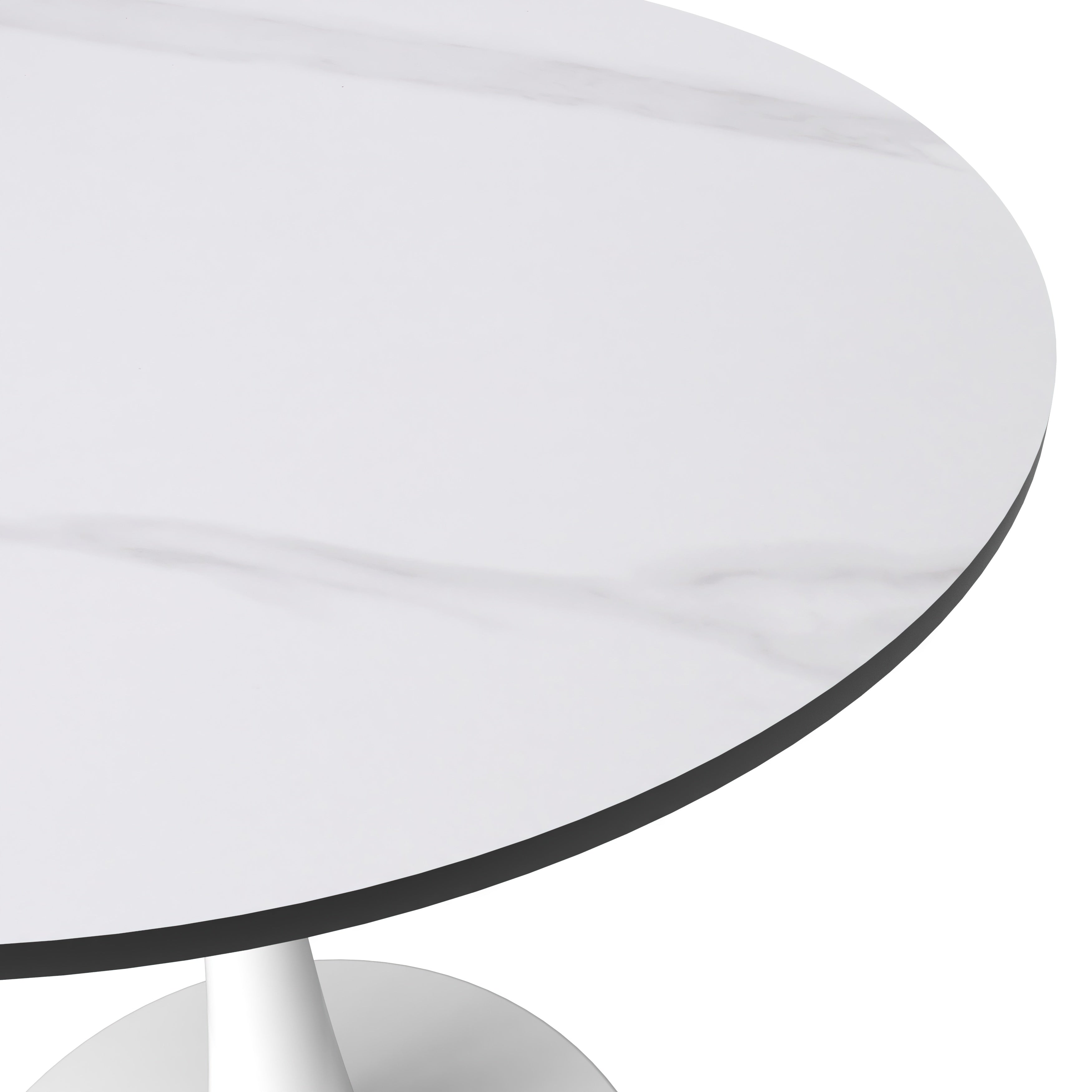 Bristol Round Dining Table with MDF/Sintered Stone/Glass Wood Tabletop in White Steel