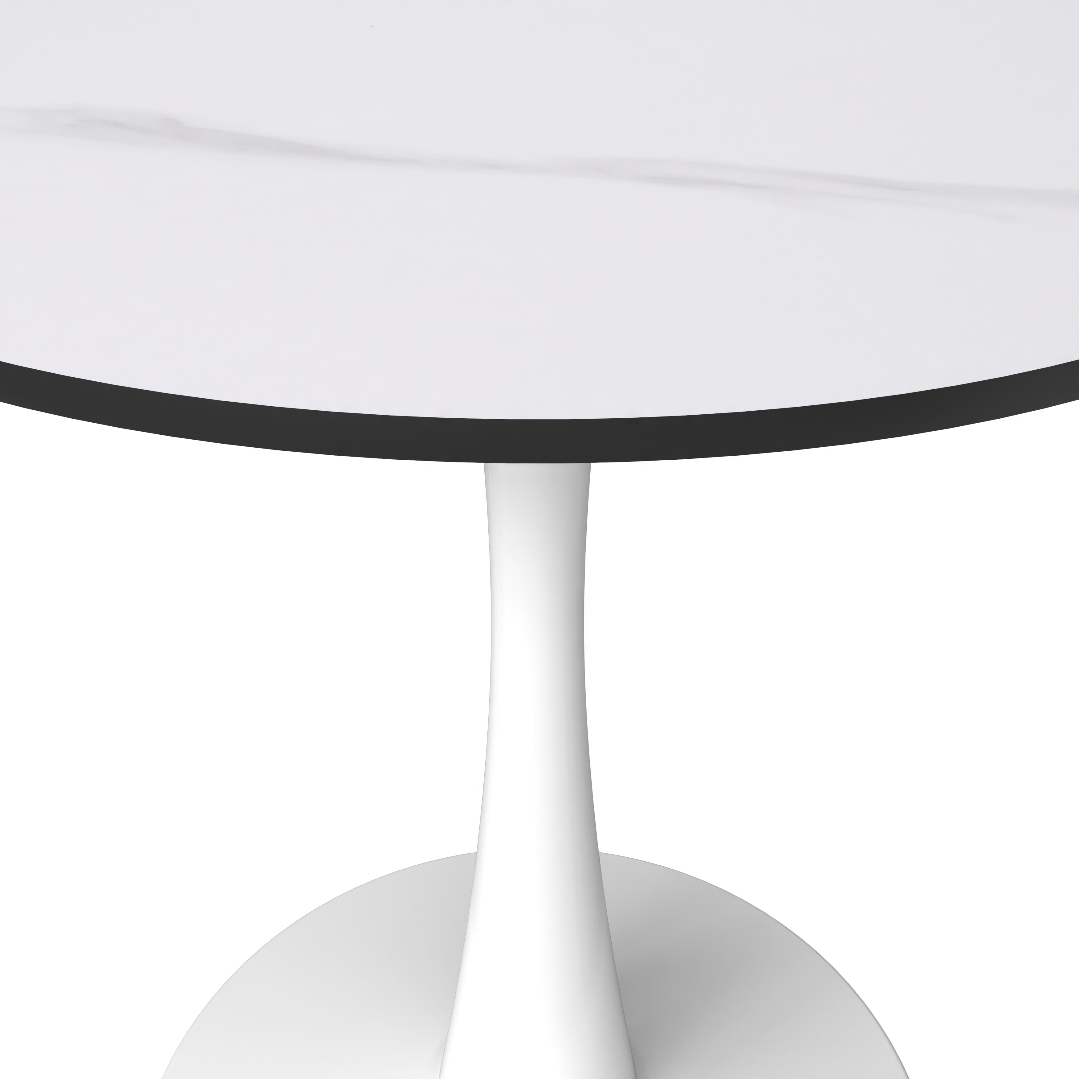 Bristol Round Dining Table with MDF/Sintered Stone/Glass Wood Tabletop in White Steel