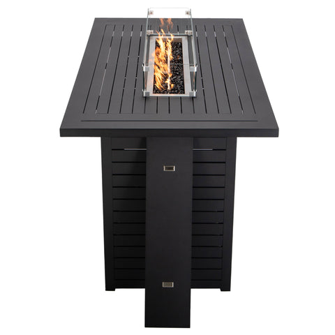 Chelsea Rectangular Aluminum Fire Pit Bar Table with Lid Glass Guard and Tank Holder