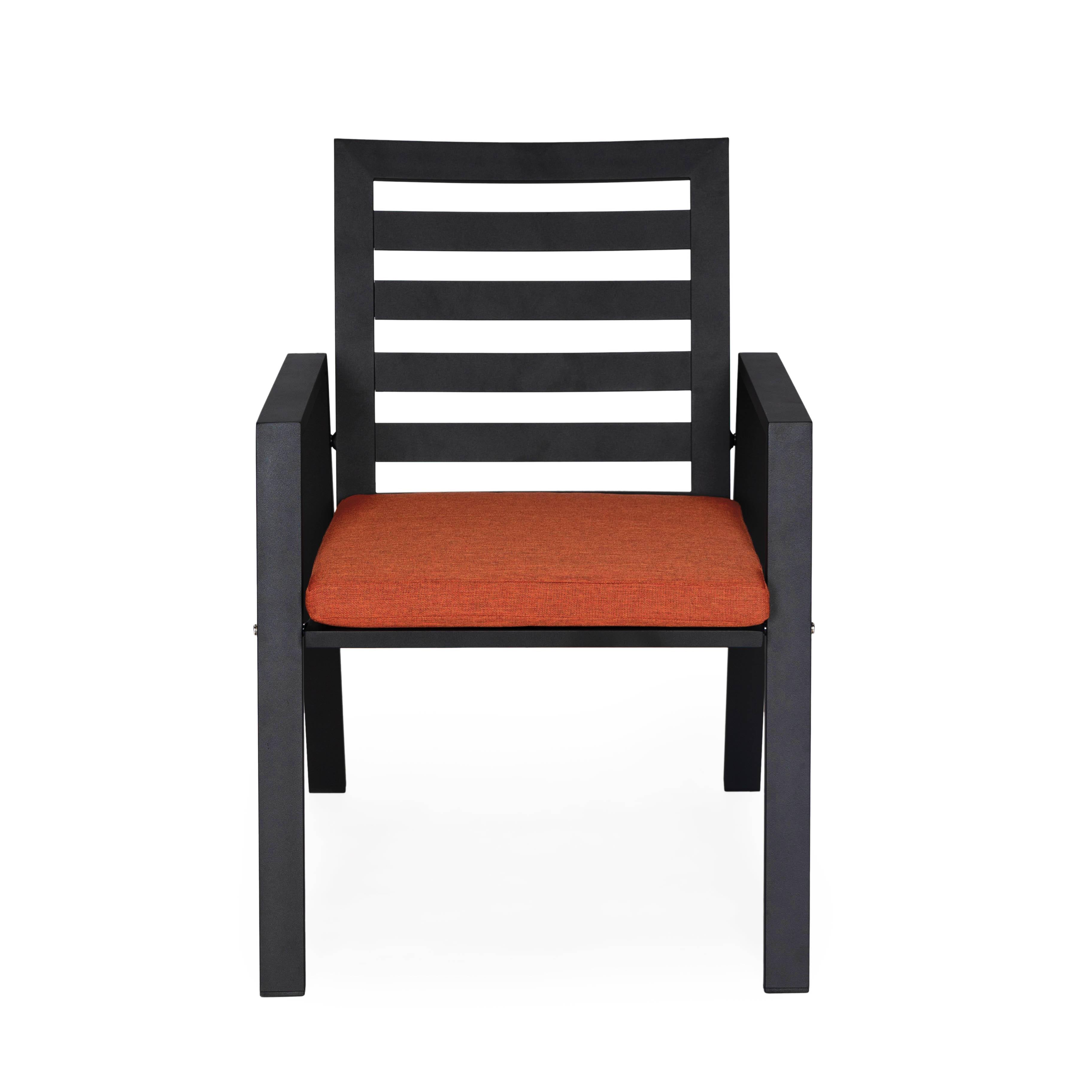 Chelsea 7-Piece Modern Outdoor Dining Set in Black Aluminum with Removable Cushions
