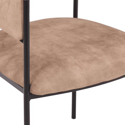 Cyril Dining Chair in Leather or Velvet with Open Back Design and Powder-Coated Iron Frame