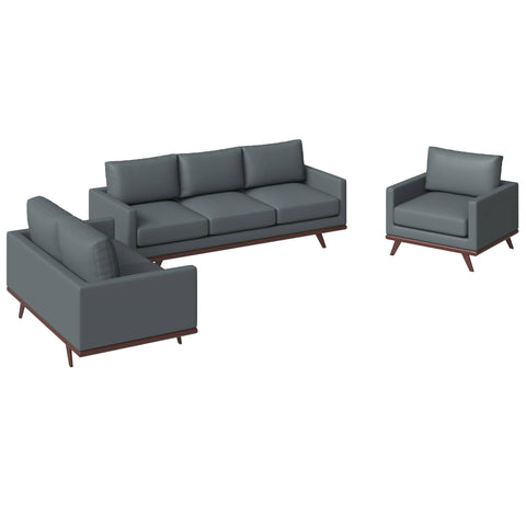 Chester 3-Piece Leather Living Room Sofa Set with Birch Wood Base