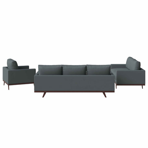 Chester 3-Piece Leather Living Room Sofa Set with Birch Wood Base