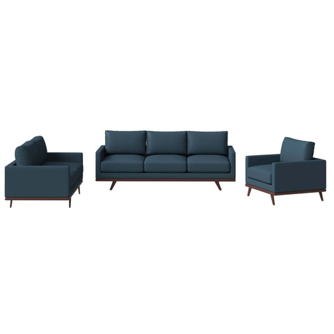 Chester 3-Piece Leather Living Room Sofa Set with Birch Wood Base