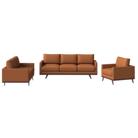 Chester 3-Piece Leather Living Room Sofa Set with Birch Wood Base