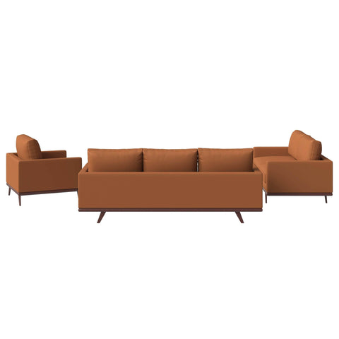 Chester 3-Piece Leather Living Room Sofa Set with Birch Wood Base