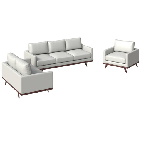 Chester 3-Piece Leather Living Room Sofa Set with Birch Wood Base