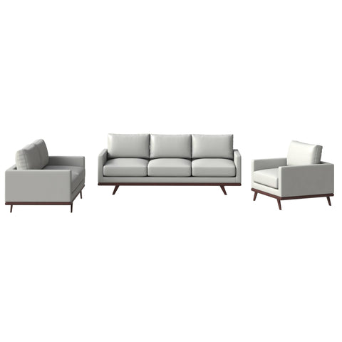 Chester 3-Piece Leather Living Room Sofa Set with Birch Wood Base