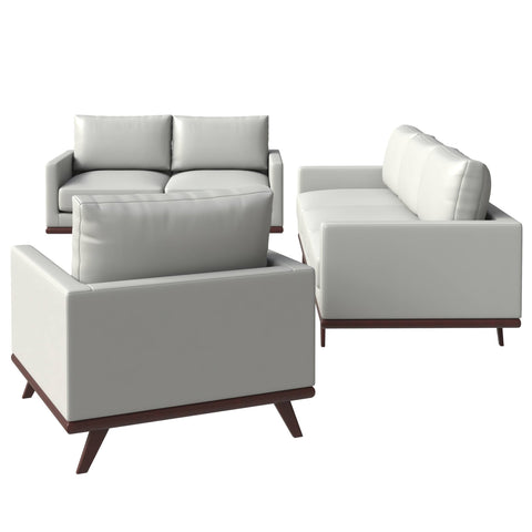 Chester 3-Piece Leather Living Room Sofa Set with Birch Wood Base