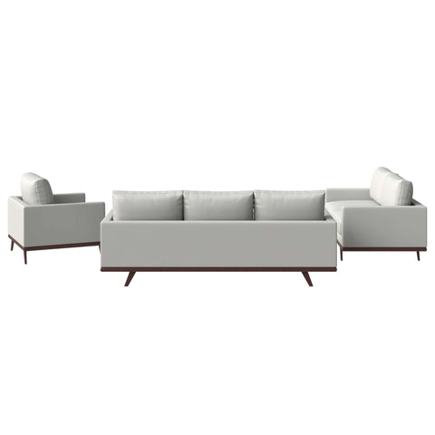 Chester 3-Piece Leather Living Room Sofa Set with Birch Wood Base