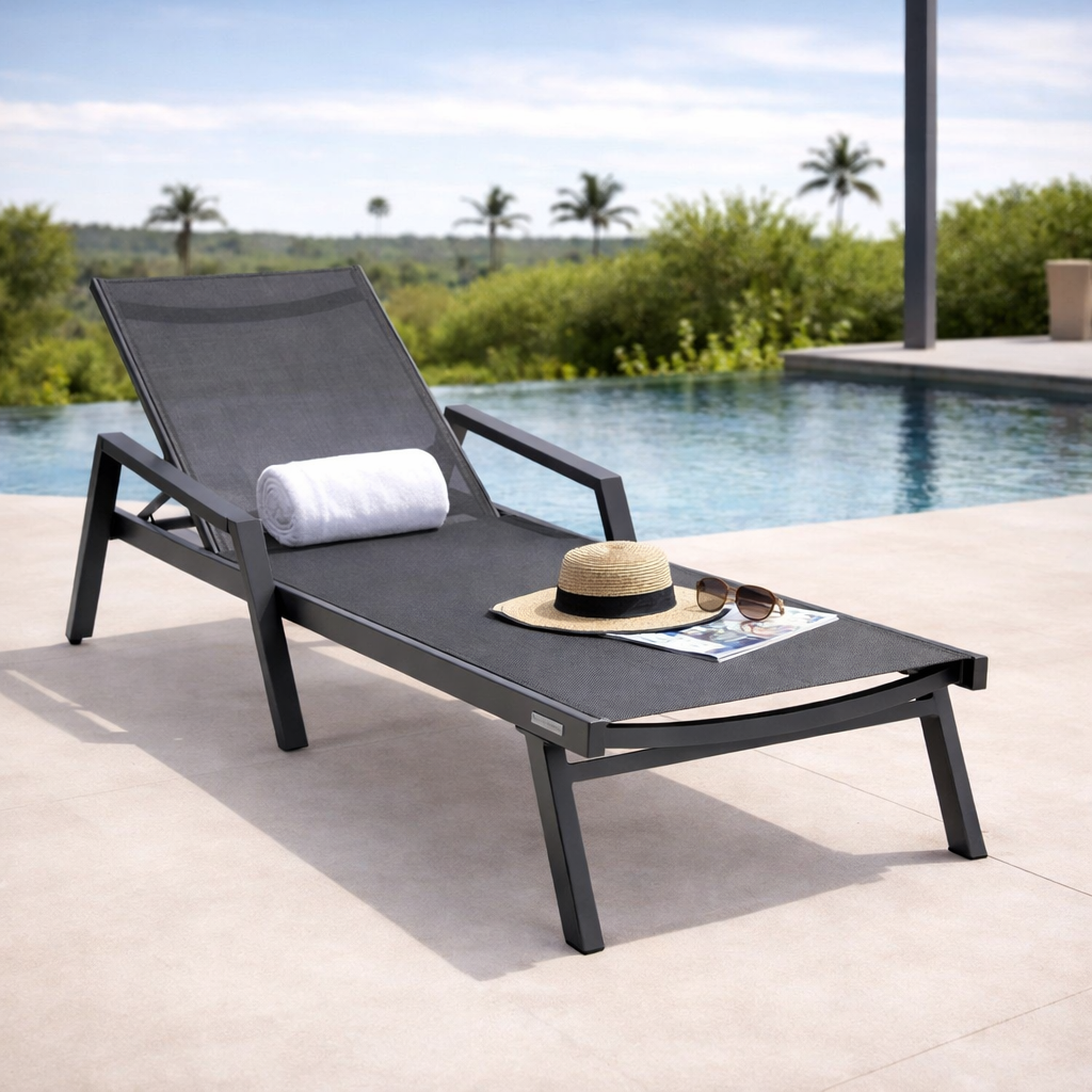 Marlin Aluminum Outdoor Chaise Lounge Chair with Sling Fabric Seat