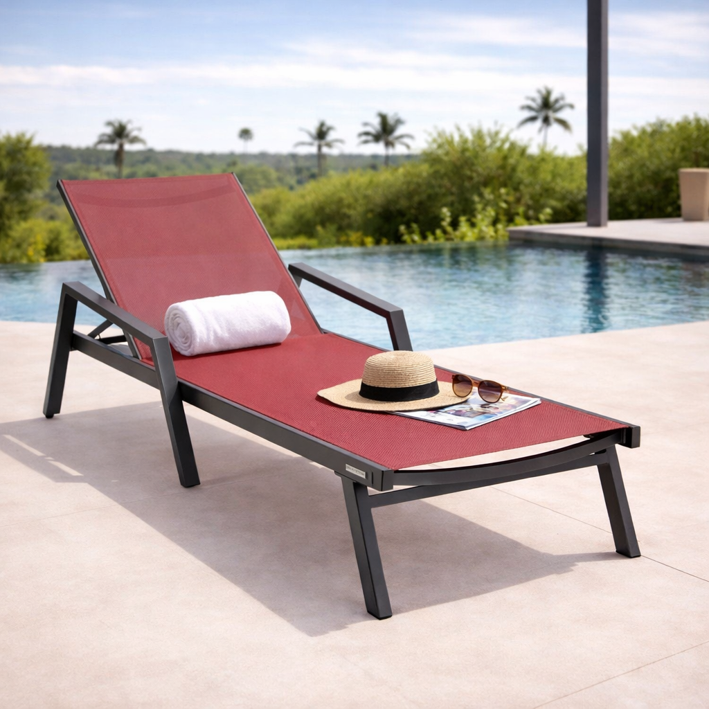 Marlin Aluminum Outdoor Chaise Lounge Chair with Sling Fabric Seat
