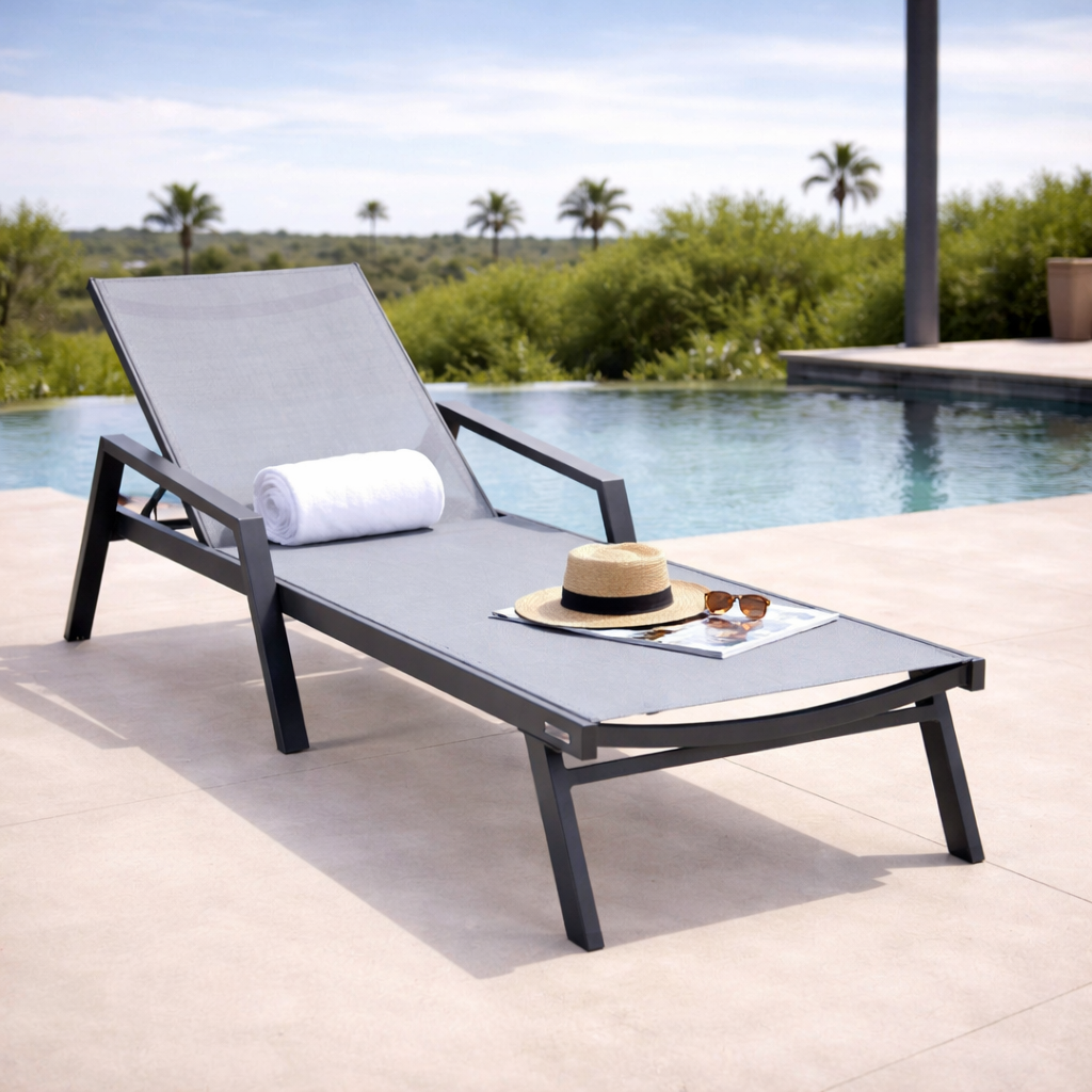 Marlin Aluminum Outdoor Chaise Lounge Chair with Sling Fabric Seat