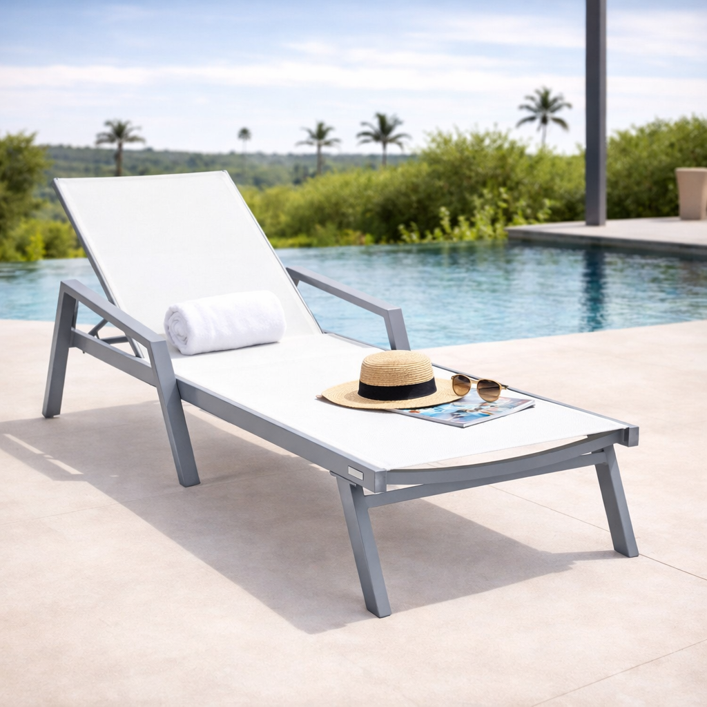 Marlin Aluminum Outdoor Chaise Lounge Chair with Sling Fabric Seat