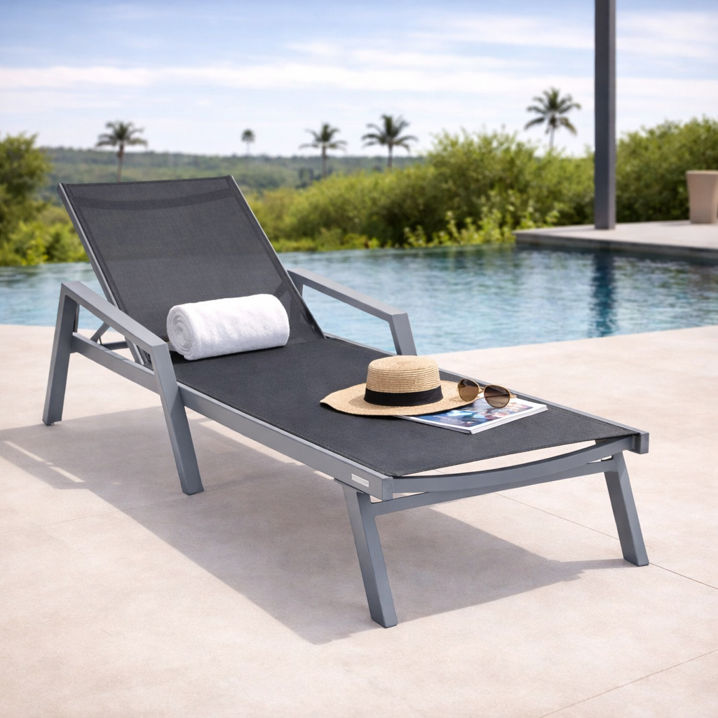 Marlin Aluminum Outdoor Chaise Lounge Chair with Sling Fabric Seat