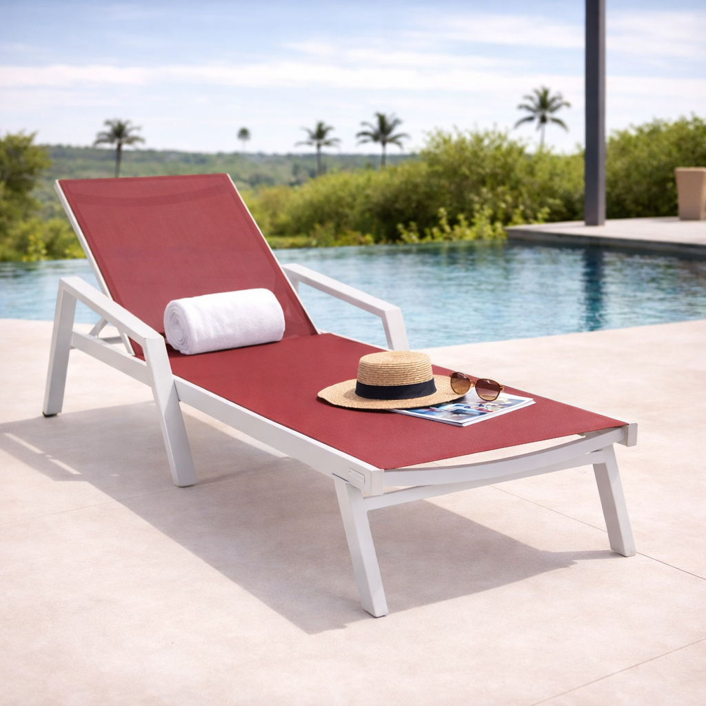 Marlin Aluminum Outdoor Chaise Lounge Chair with Sling Fabric Seat
