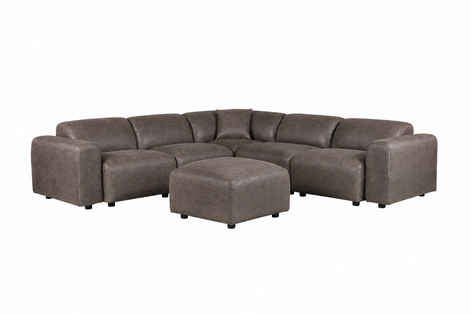 Whisper 4-6 Seater Sectional Set With a Chaise and Ottoman Upholstered in Linen/Leather/Polyester