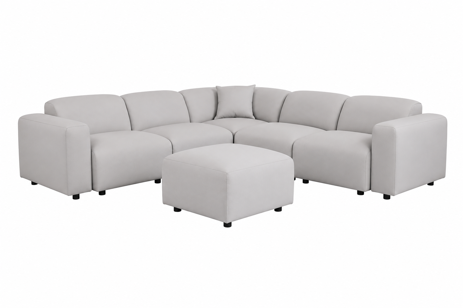 Whisper 4-6 Seater Sectional Set With a Chaise and Ottoman Upholstered in Linen/Leather/Polyester