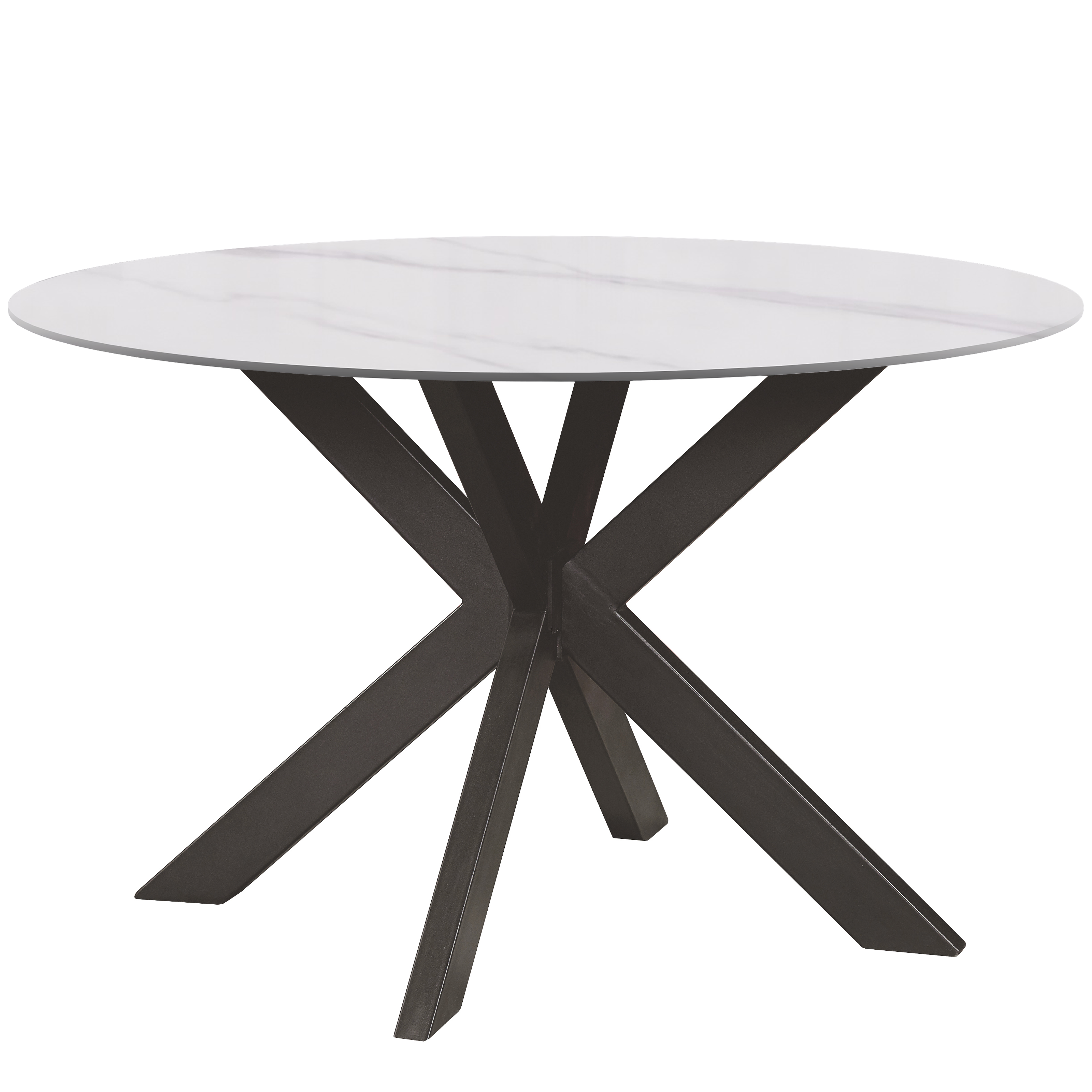 Devin 60" Round Sintered Stone Top Dining Table with X-Shape Metal Legs