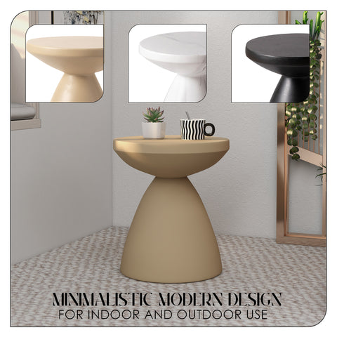 Dune Side Table Fiberstone Round Accent Table and Hourglass Pedestal Base