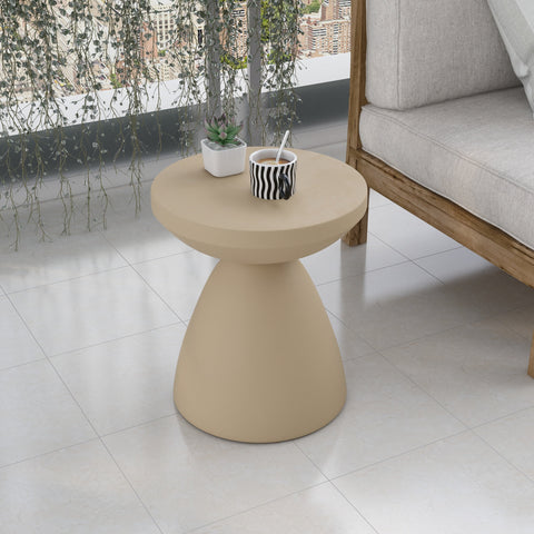 Dune Side Table Fiberstone Round Accent Table and Hourglass Pedestal Base