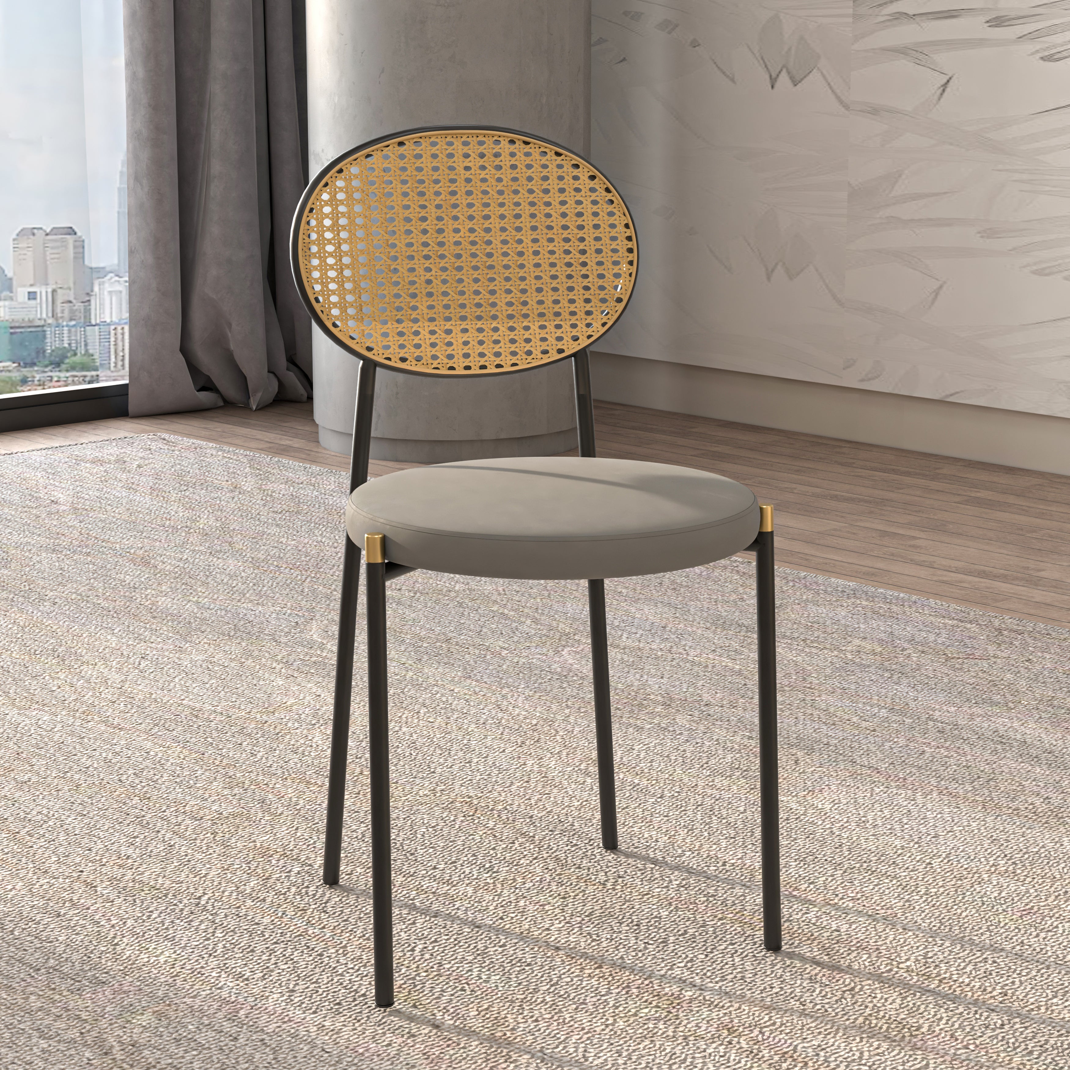 Euston Modern Upholstered Dining Chair with Round Wicker/Velvet Back Style