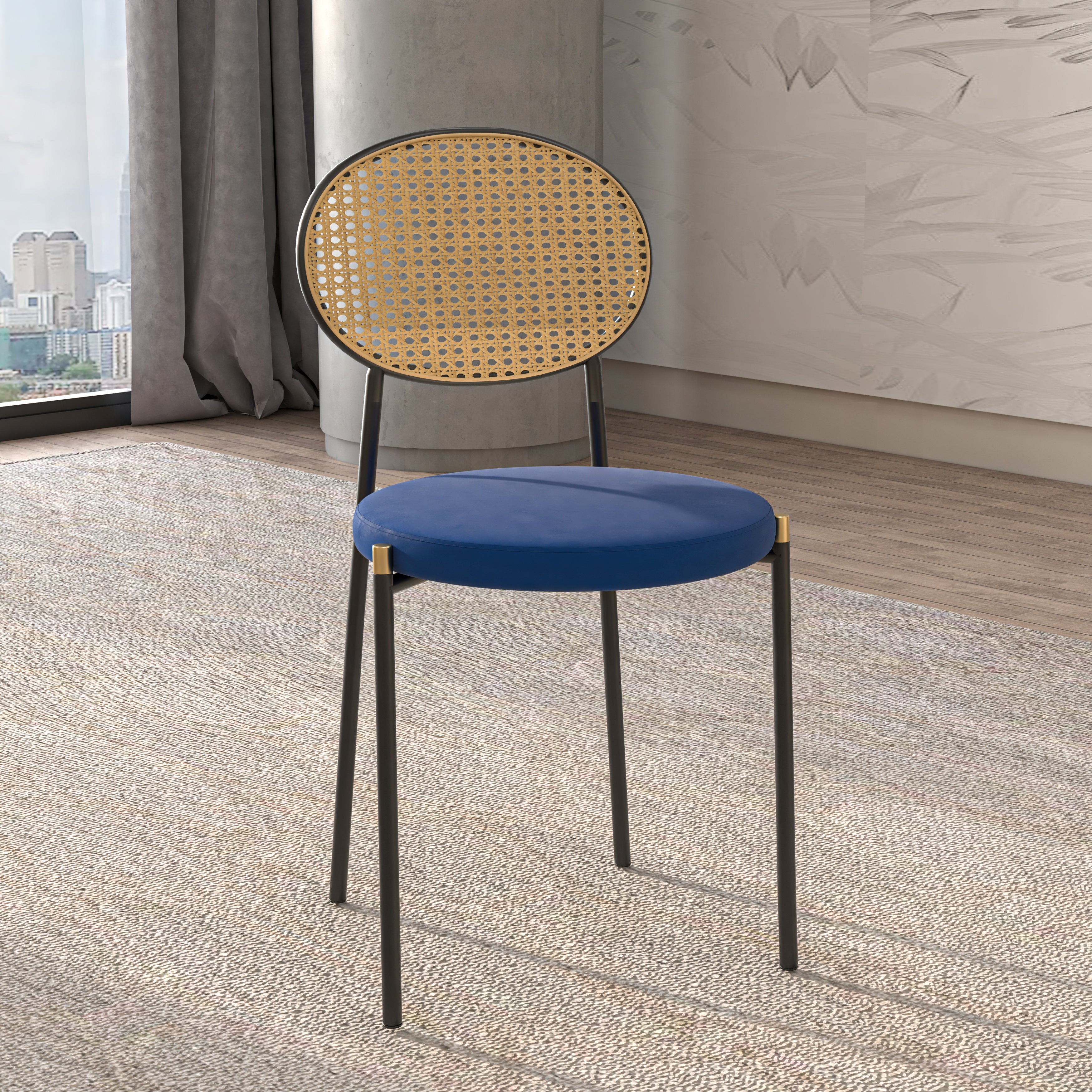 Euston Modern Upholstered Dining Chair with Round Wicker/Velvet Back Style