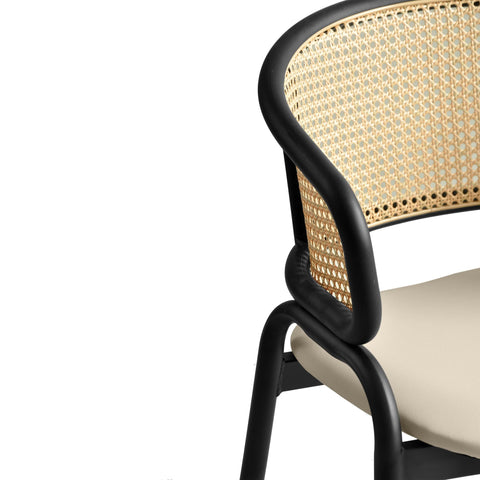 Ervilla Leather Upholstered Dining Armchair With Wicker Back