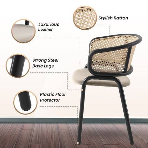 Ervilla Leather Upholstered Dining Armchair With Wicker Back