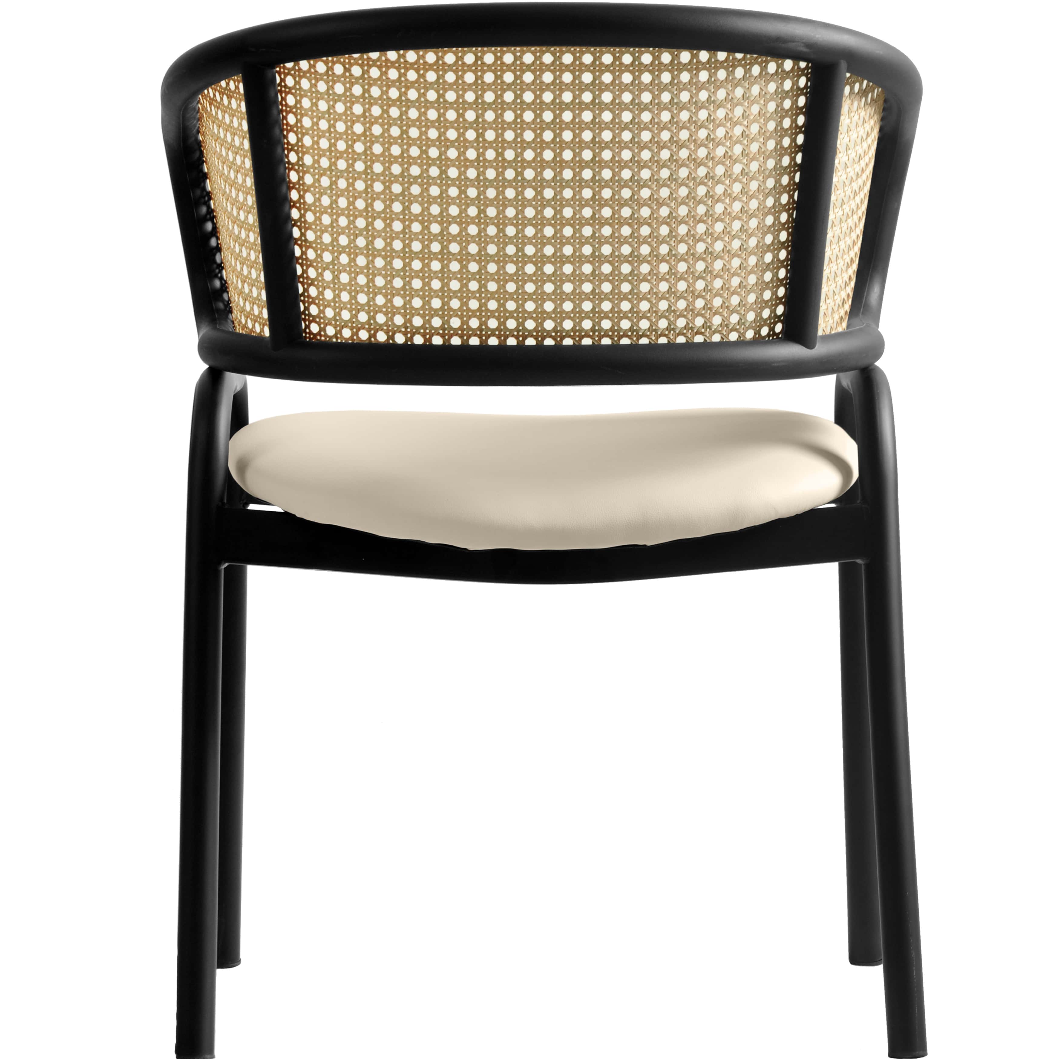 Ervilla Leather Dining Armchair in Black/White Stainless Steel Base With Wicker Back