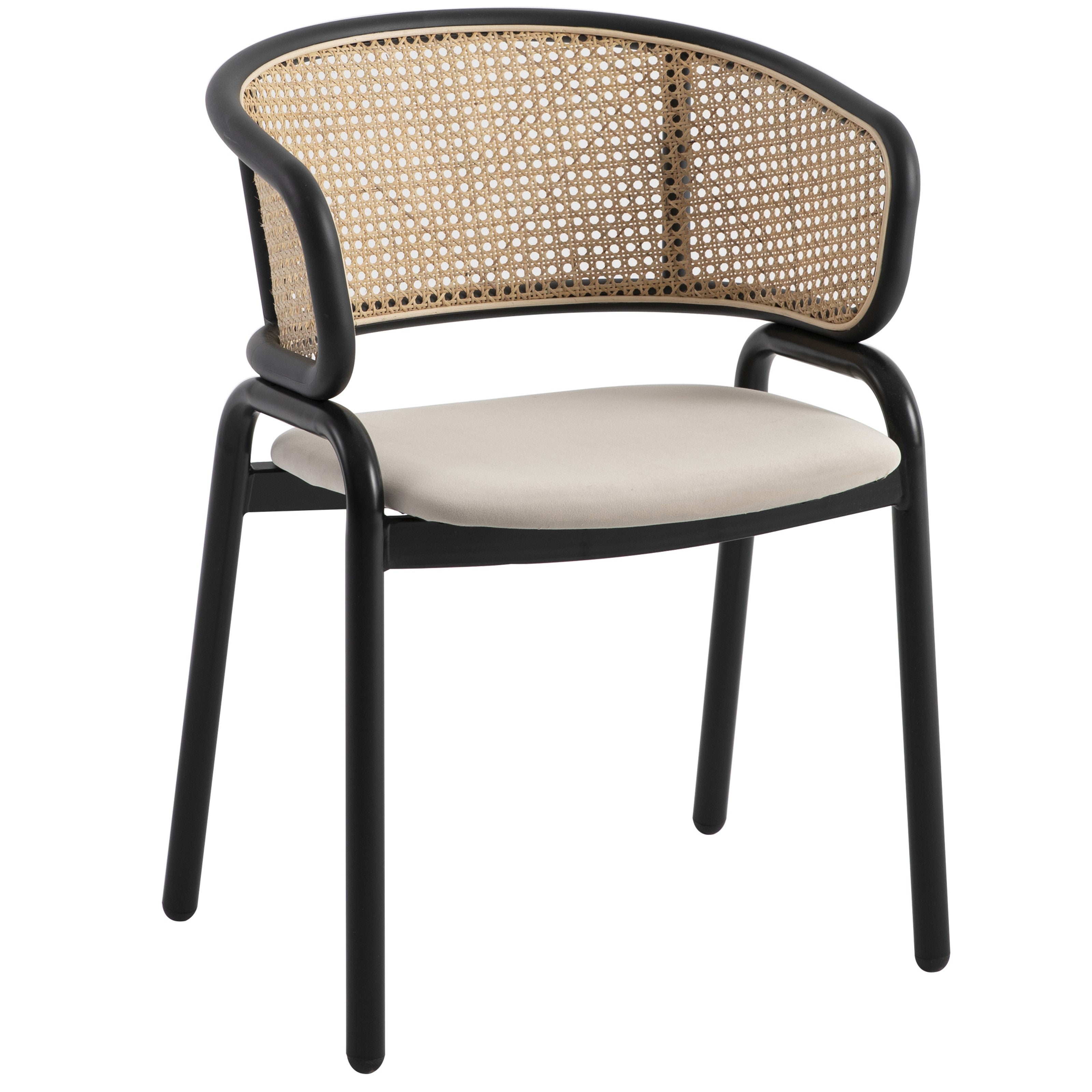 Ervilla Leather Dining Armchair in Black/White Stainless Steel Base With Wicker Back