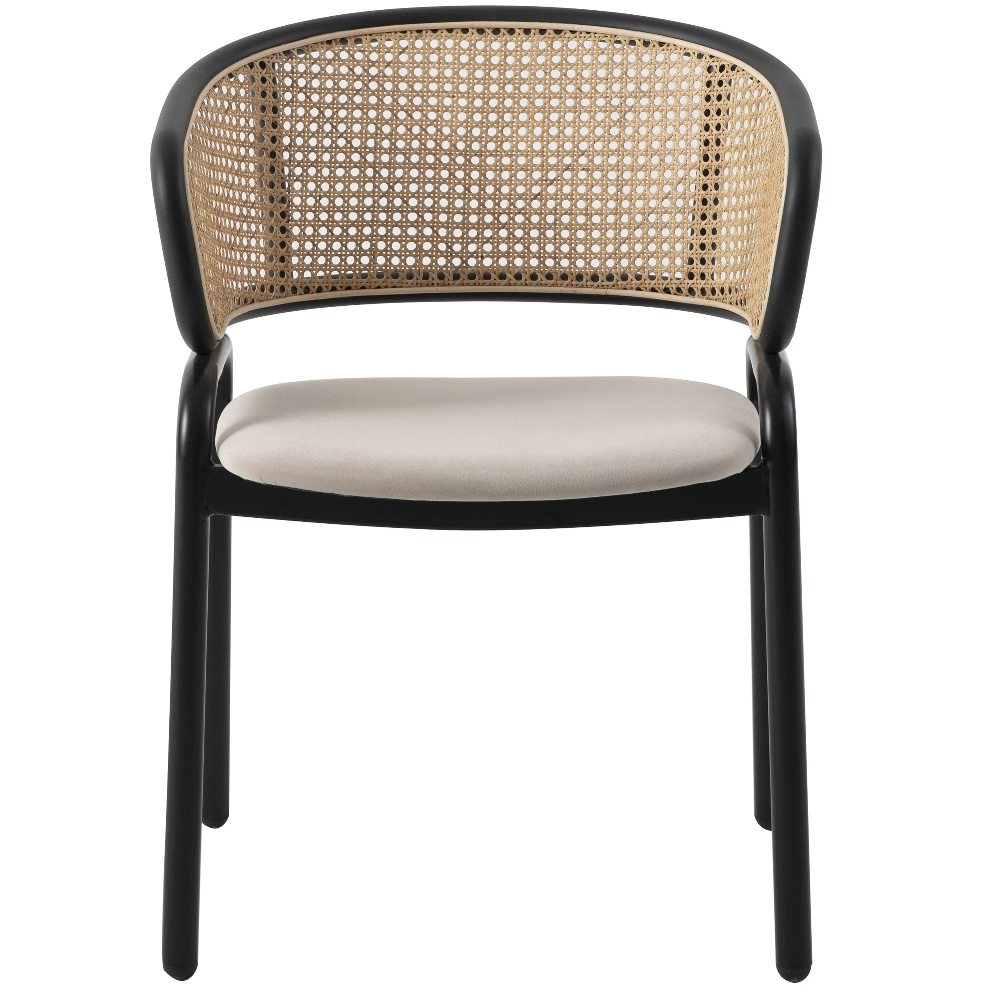 Ervilla Leather Dining Armchair in Black/White Stainless Steel Base With Wicker Back