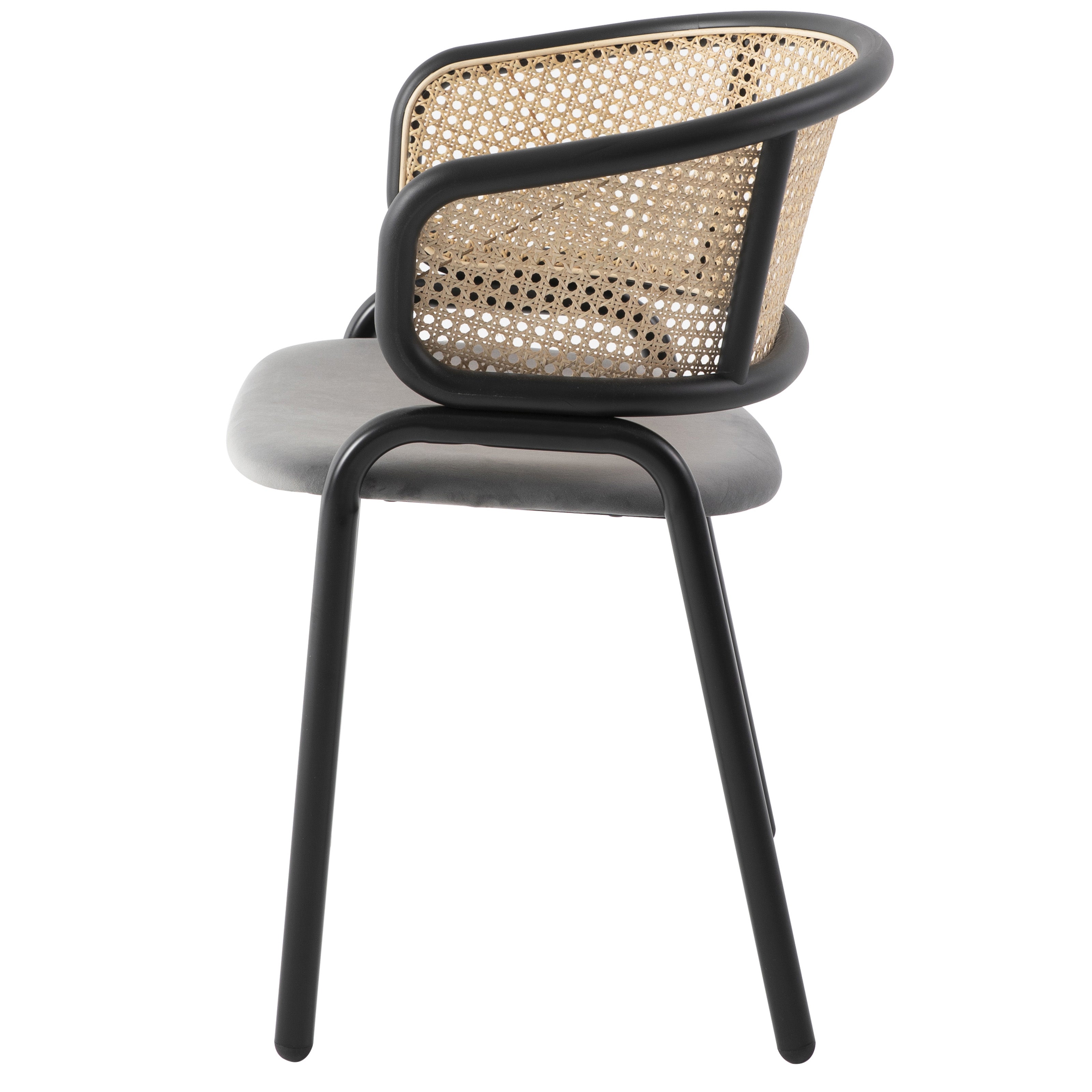 Ervilla Leather Dining Armchair in Black/White Stainless Steel Base With Wicker Back